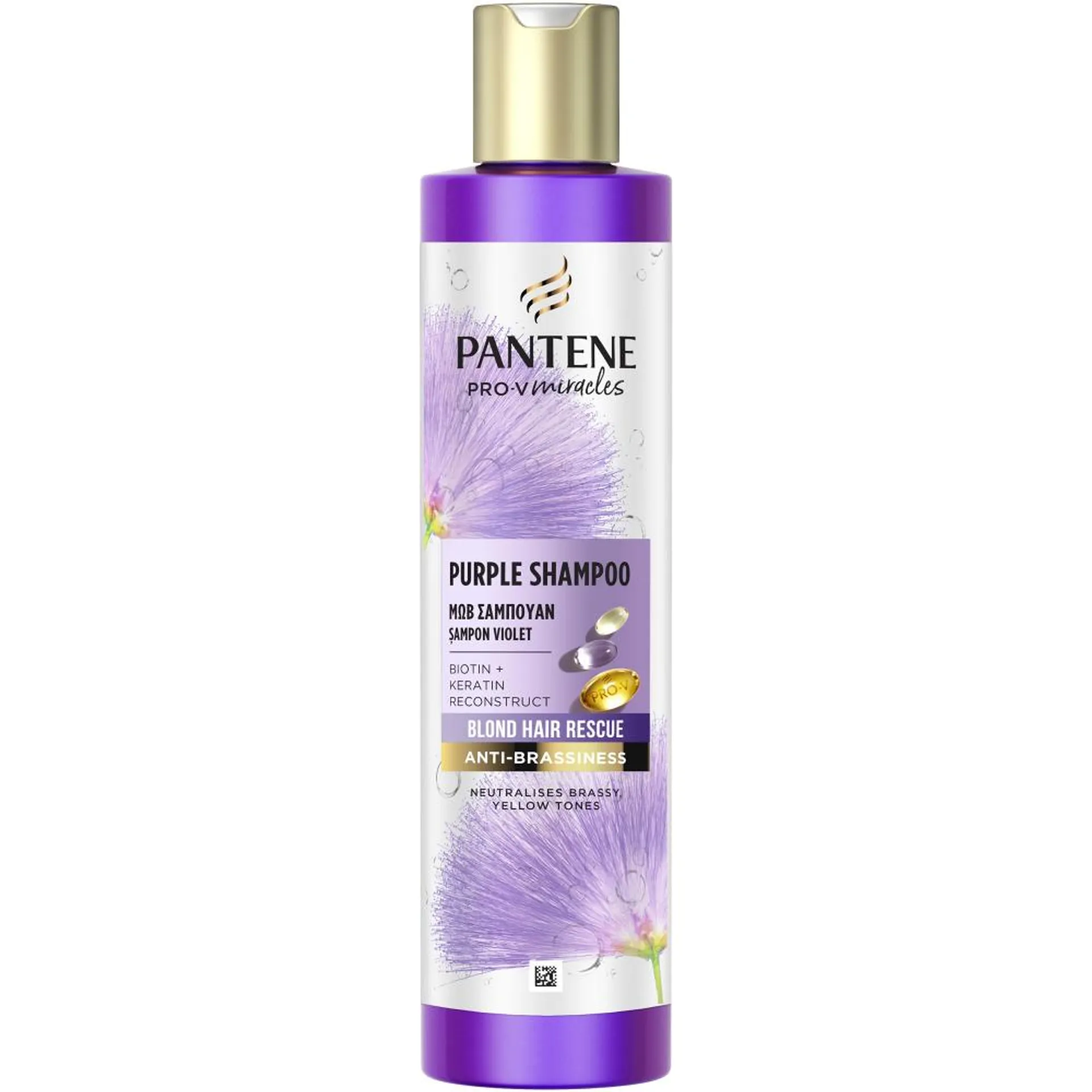 Sampon Pantene Pro-V Miracles Silky & Glowing Purple pentru neutralizarea tonurilor de galben, 250 ml