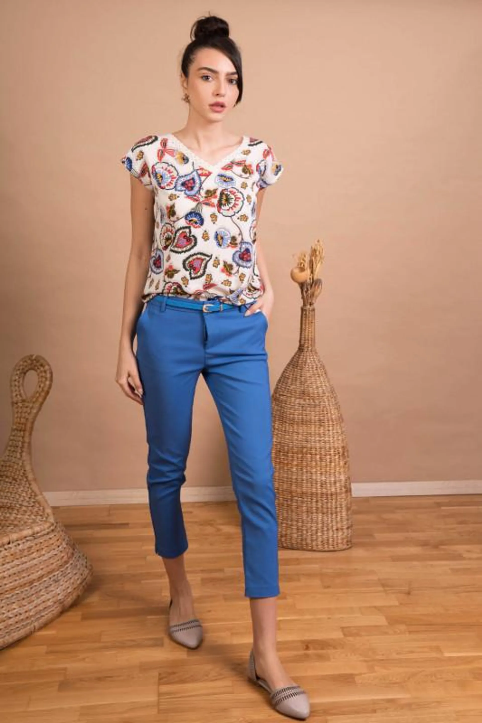 Pantaloni dama cropp 8707 Albastru