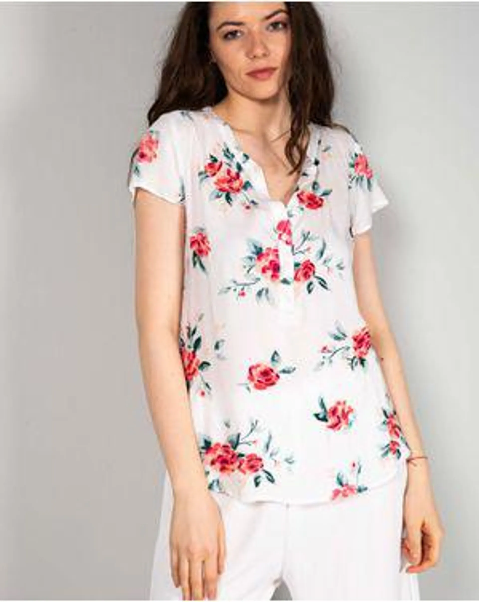 Bluza cu imprimeu floral si maneca scurta N240302020