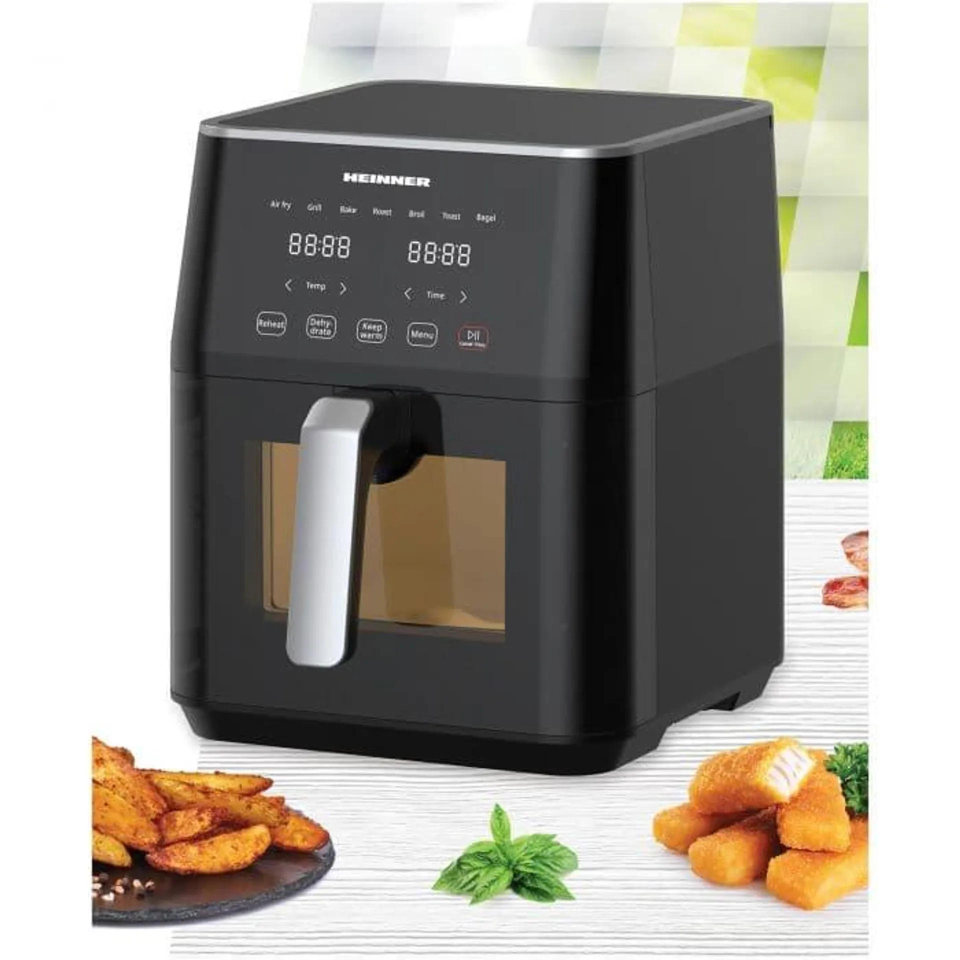 Friteuza cu aer cald Heinner Cyclonefry Cook HAF-M7BK1800, 1500-1800 W, 7 l, 10 programe presetate, Termostat reglabil, Negru