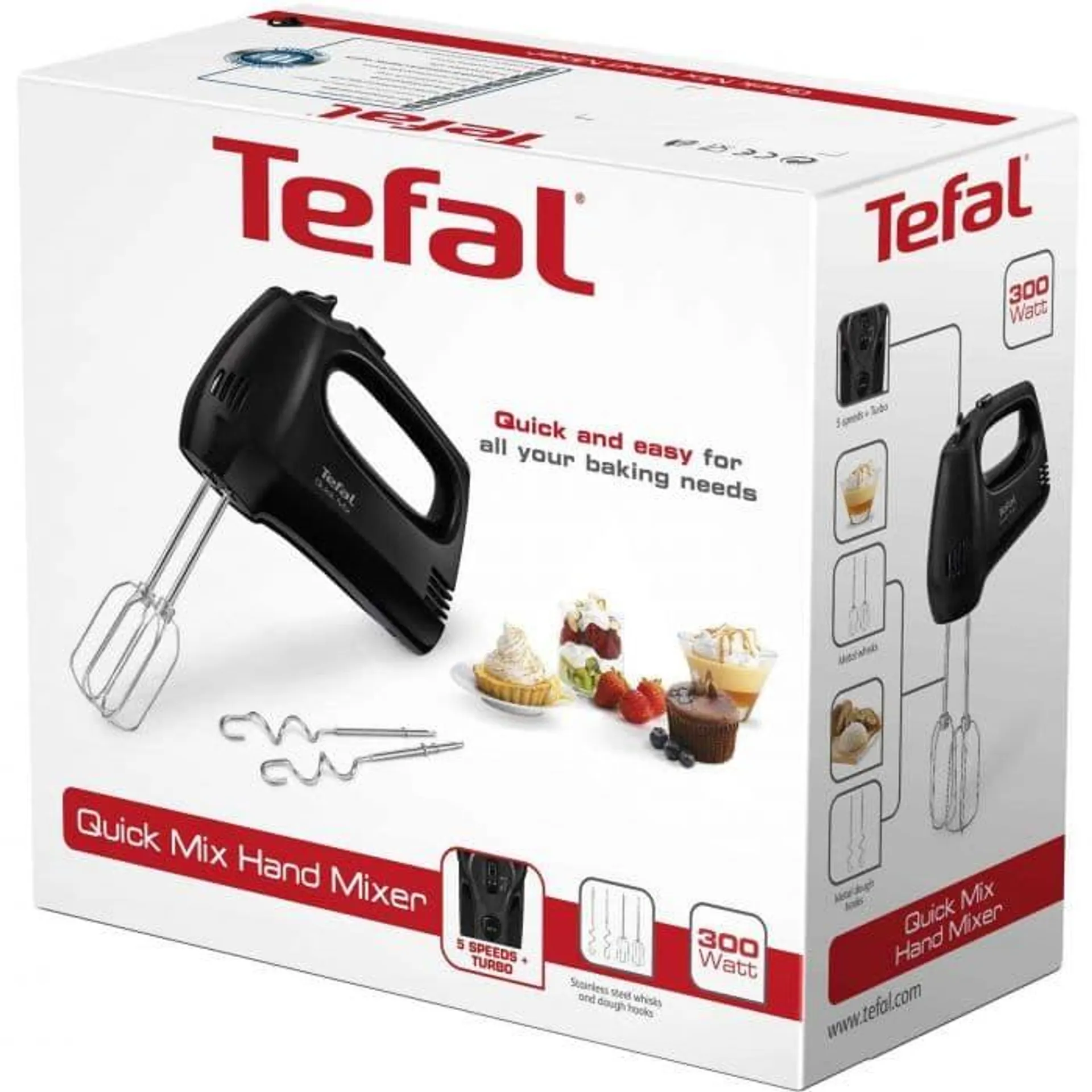 Mixer de mana Tefal Quick Mix HT310838, 300 W, 5 viteze, Negru