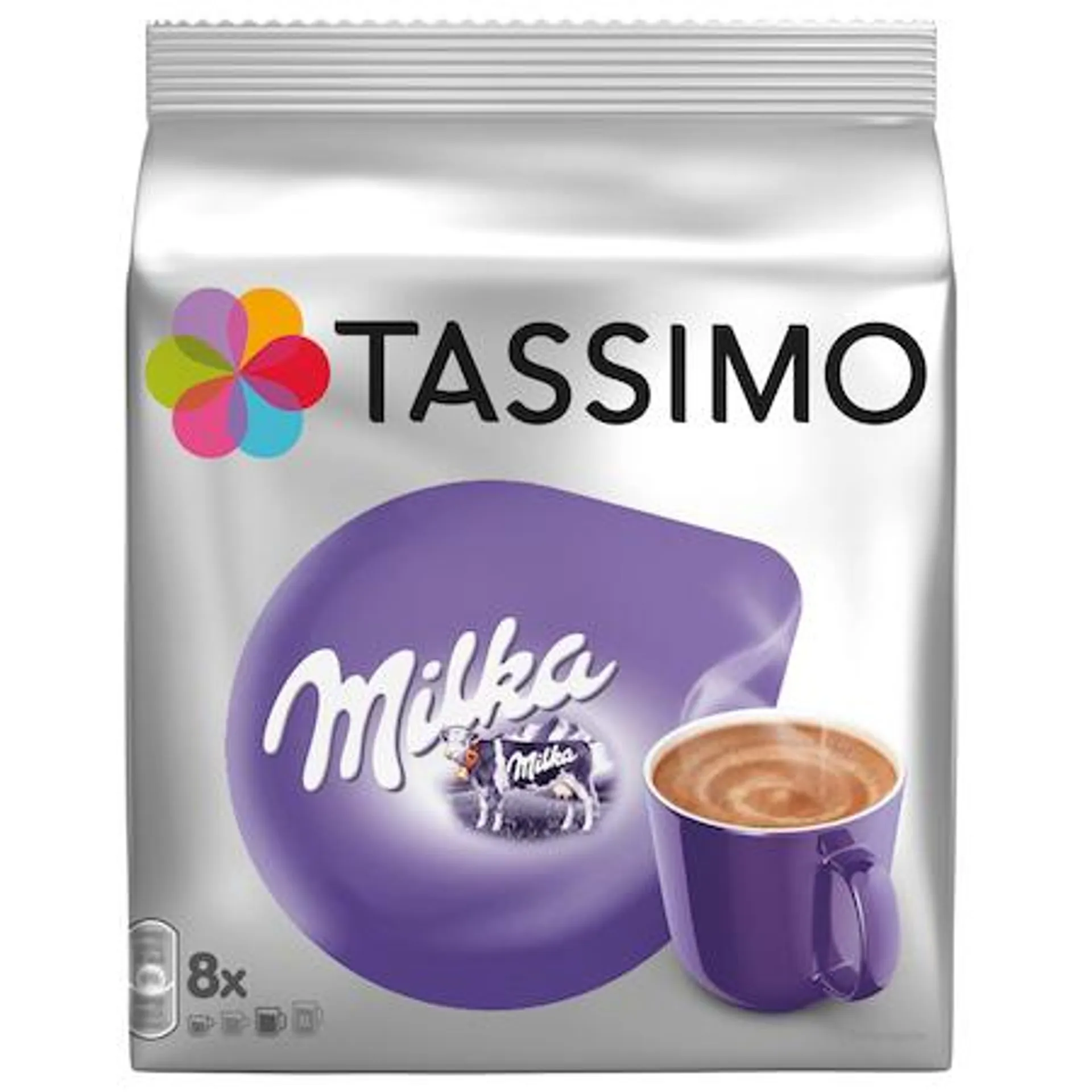 Capsule ciocolata calda, Jacobs Tassimo Milka, 8 bauturi x 225 ml, 8 capsule