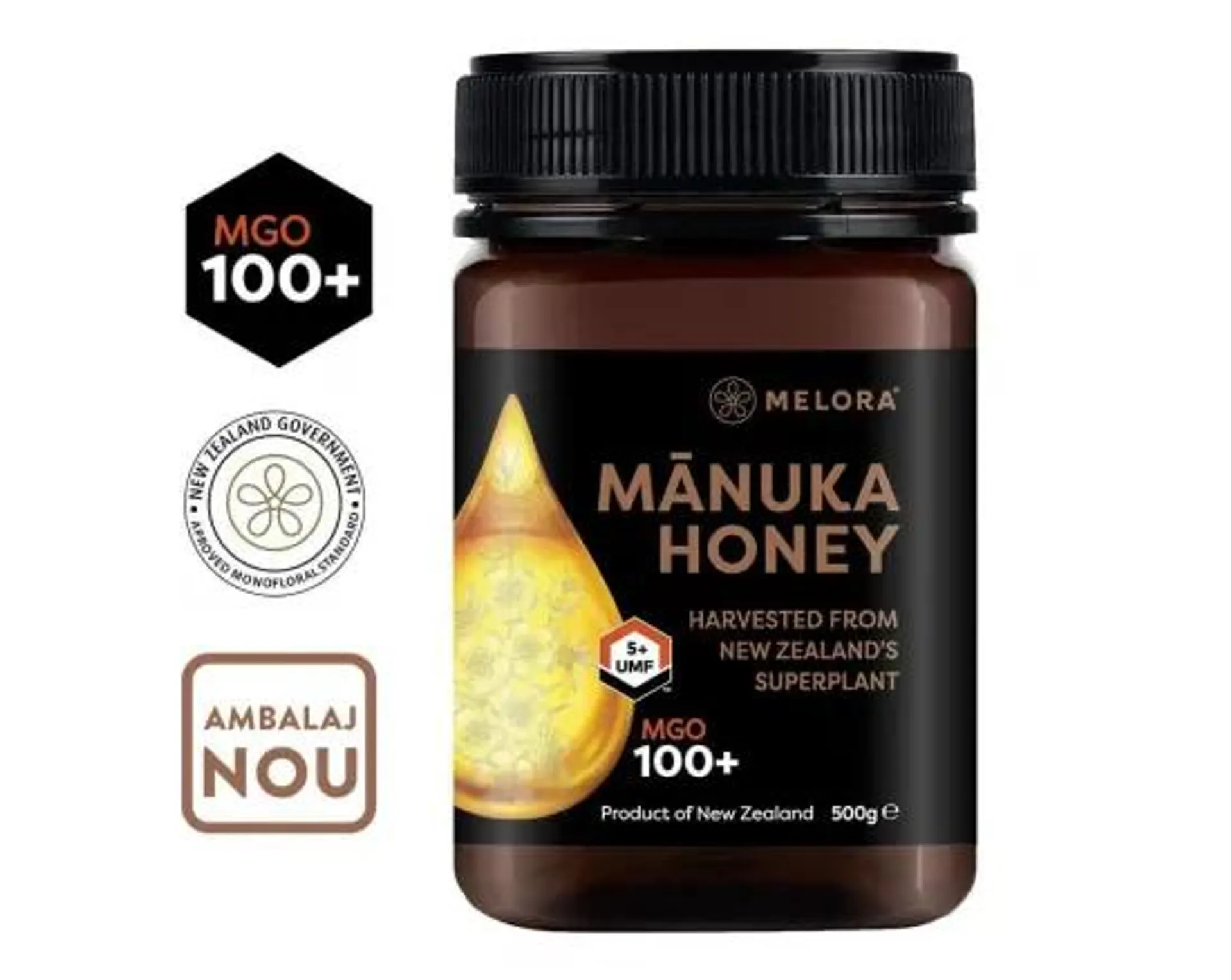 Miere de Manuka Melora, MGO 100+ Noua Zeelanda, 500 g, naturala