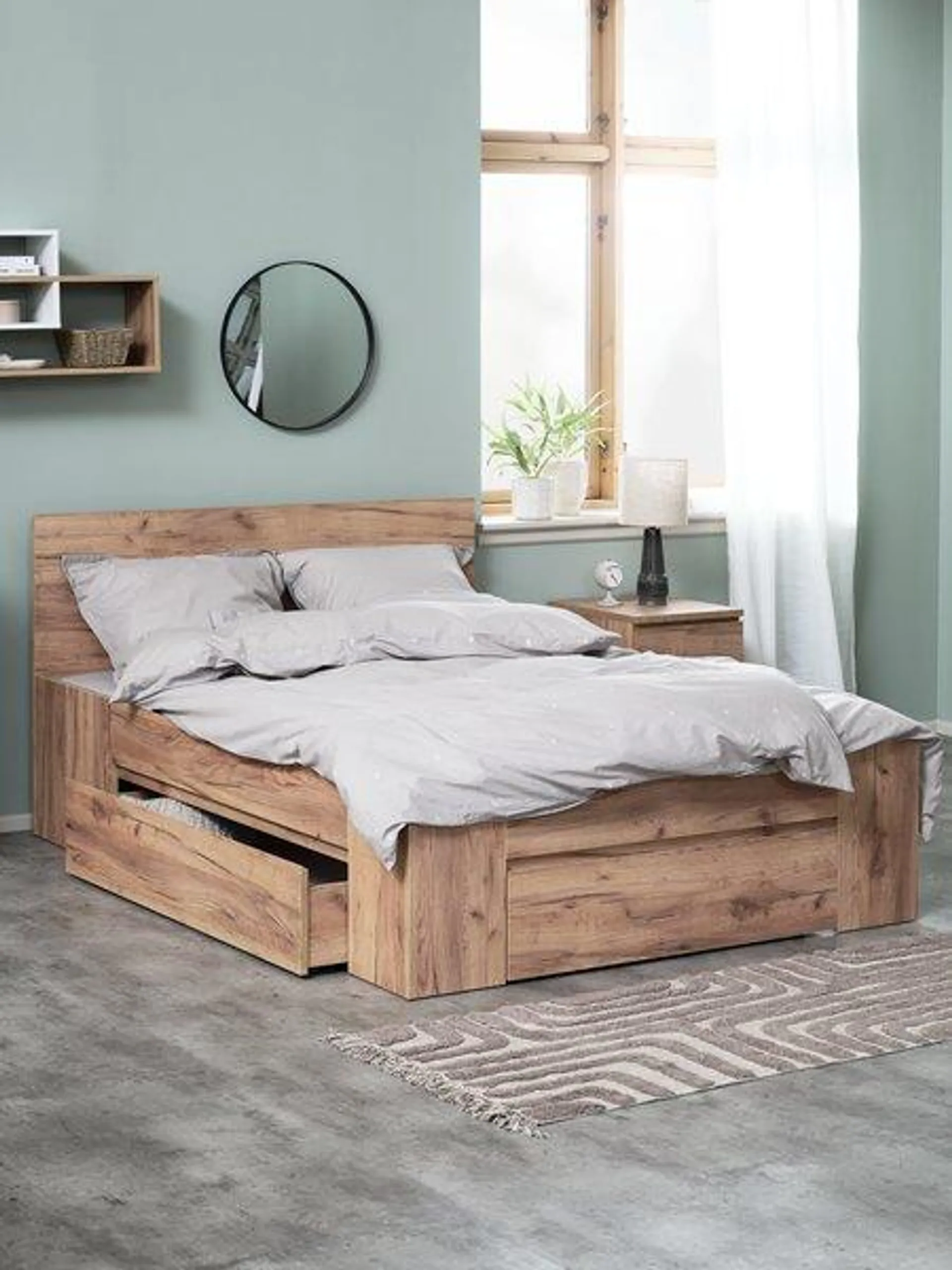 Bed frame LIMFJORDEN 3 draw. Double natural oak colour