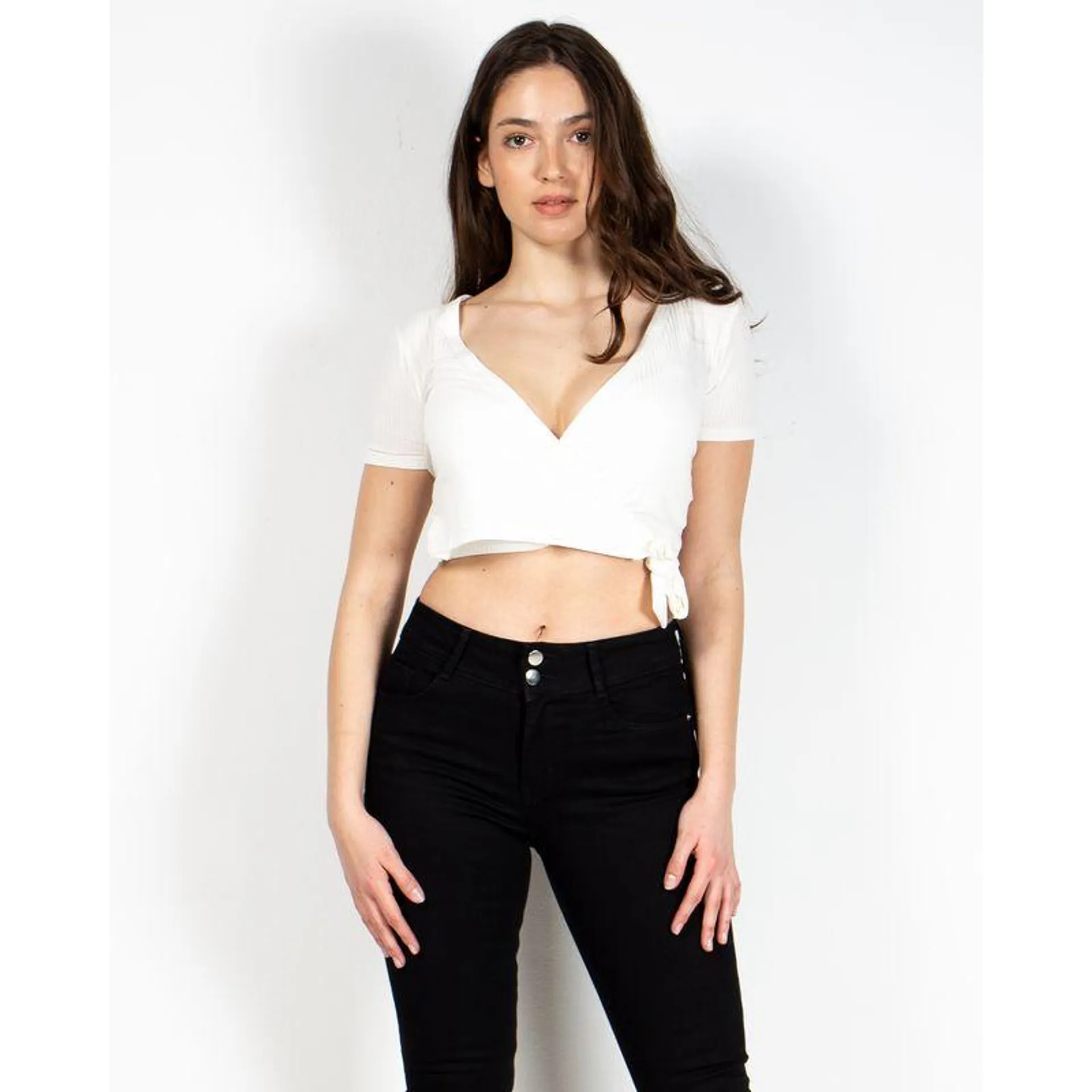 Bluza crop petrecuta cu cordon 22NET23010