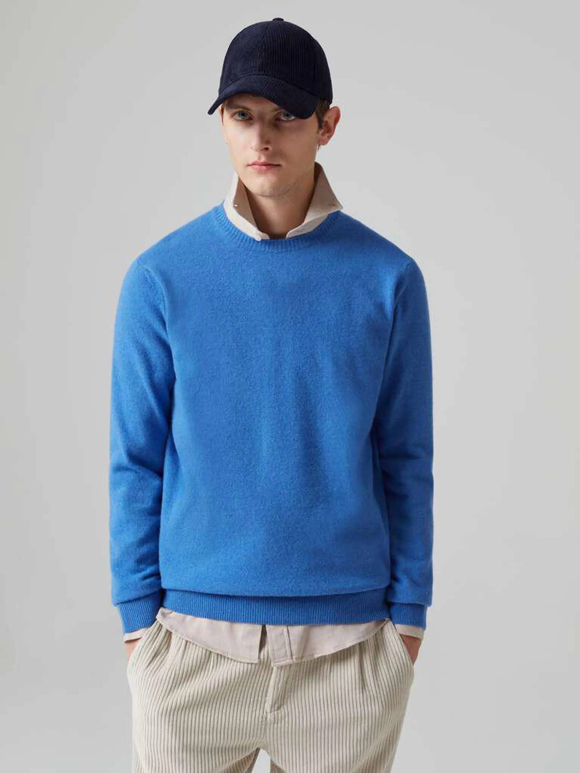 Royal Blue Lambswool crew-neck pullover
