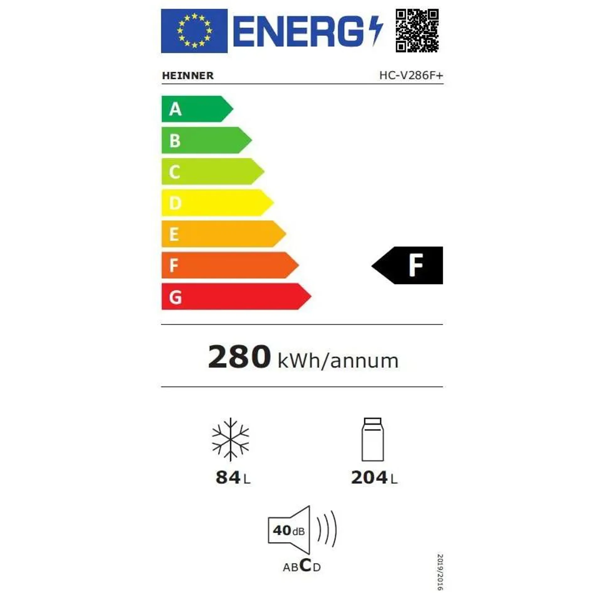 Combina frigorifica Heinner HC-V286F+, 286 l, Clasa F, Tehnologie Less Frost, Iluminare LED, Control mecanic, Termostat ajustabil, H 180 cm, Alb