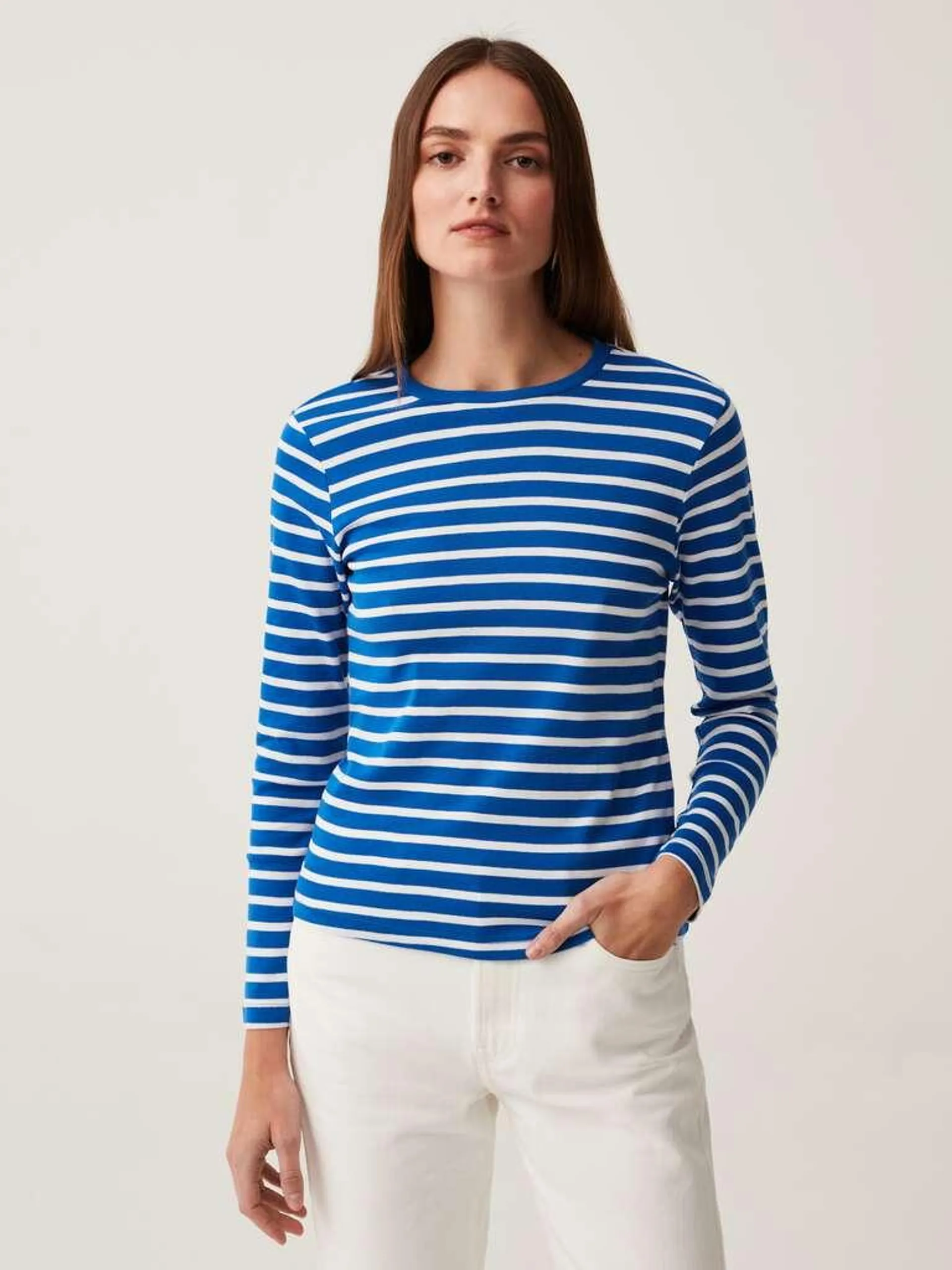 Blue/White Long-sleeved striped T-shirt