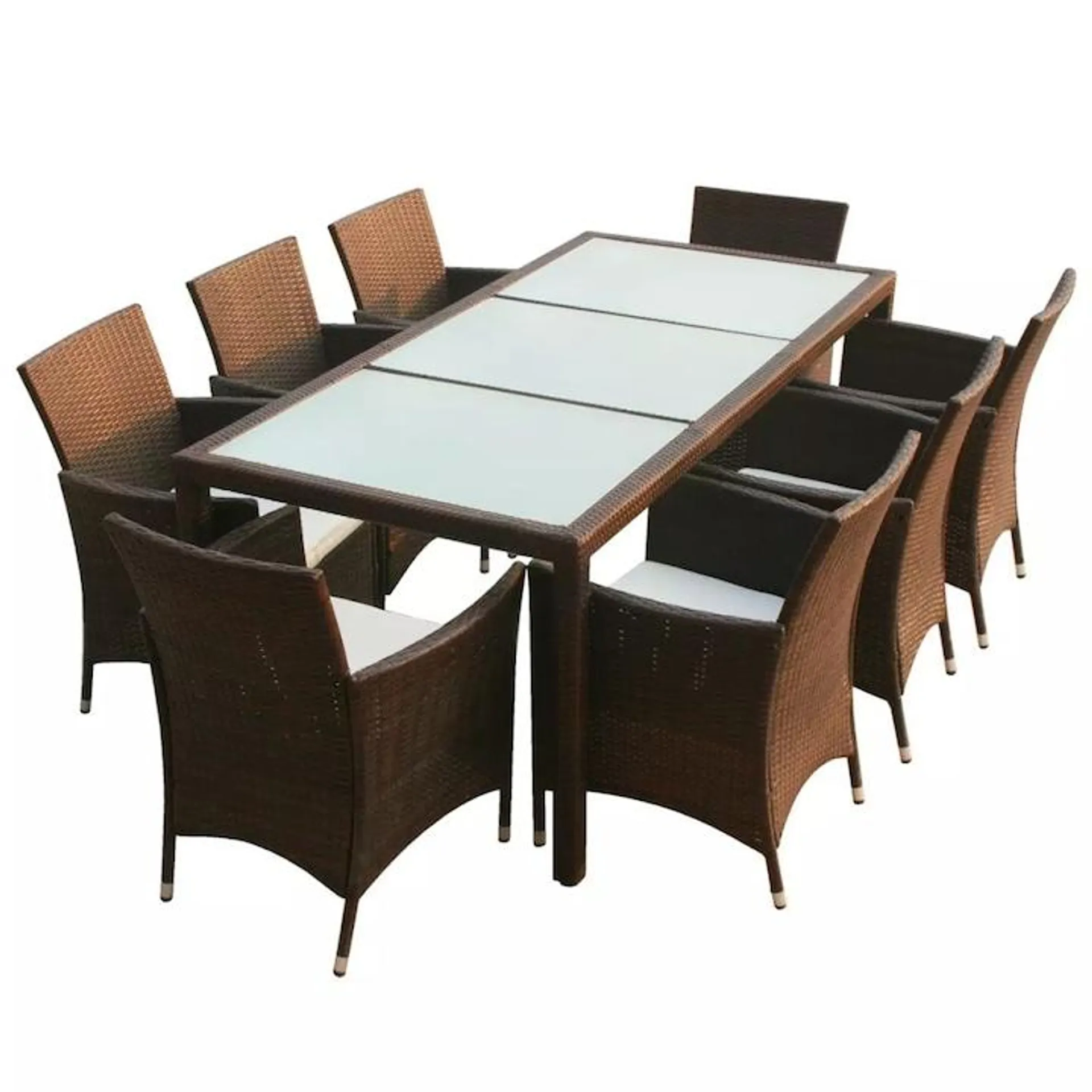 Set mobilier de gradina 9 piese, vidaXL, Maro, Ratan si sticla, 190 x 90 x 75 cm