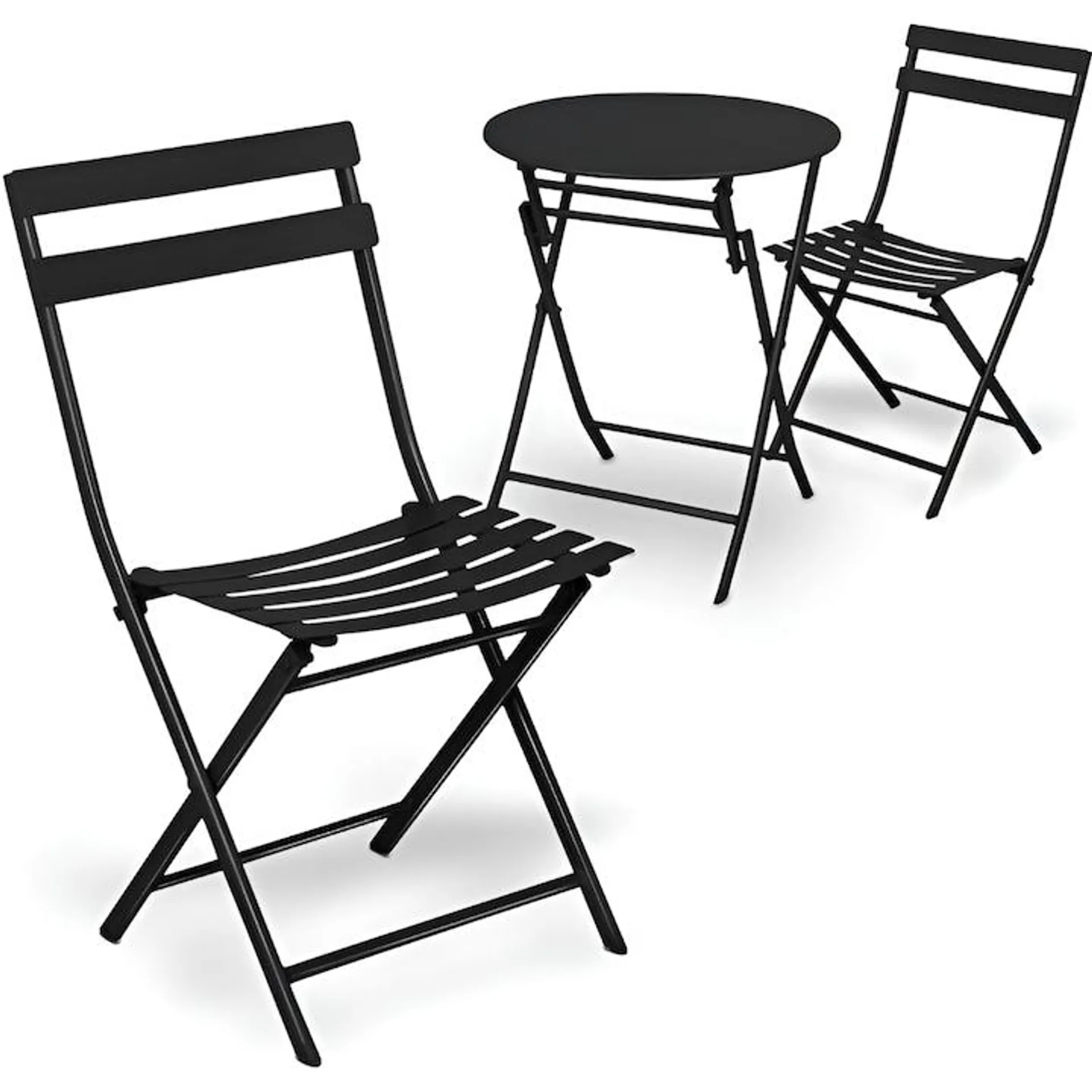 Set mobilier gradina, Quasar & Co.®, pentru balcon, terasa, bistro, format din masa si 2 scaune, pliabil, metal, negru