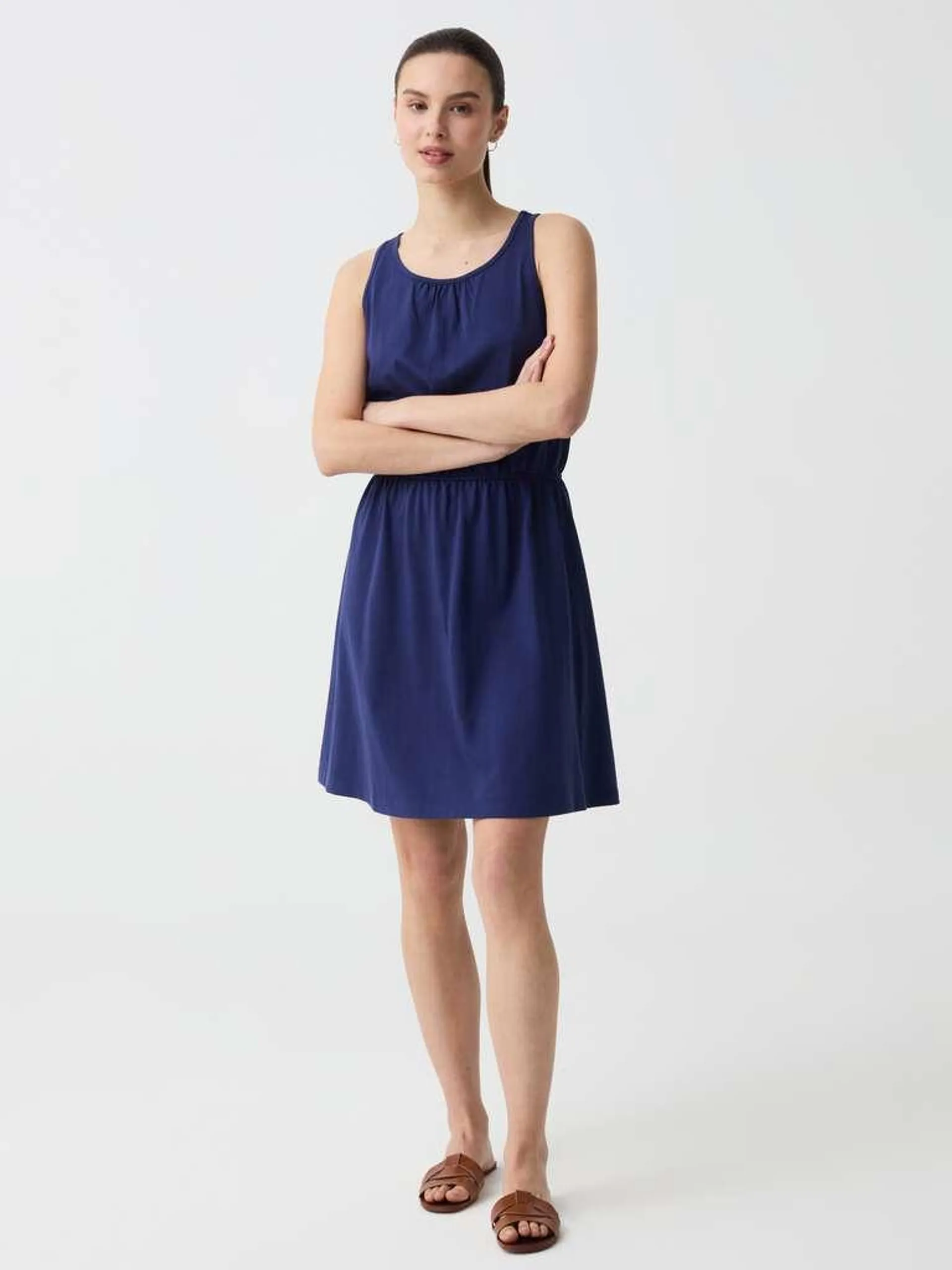 Essential sleeveless dress in cotton Bleu marine