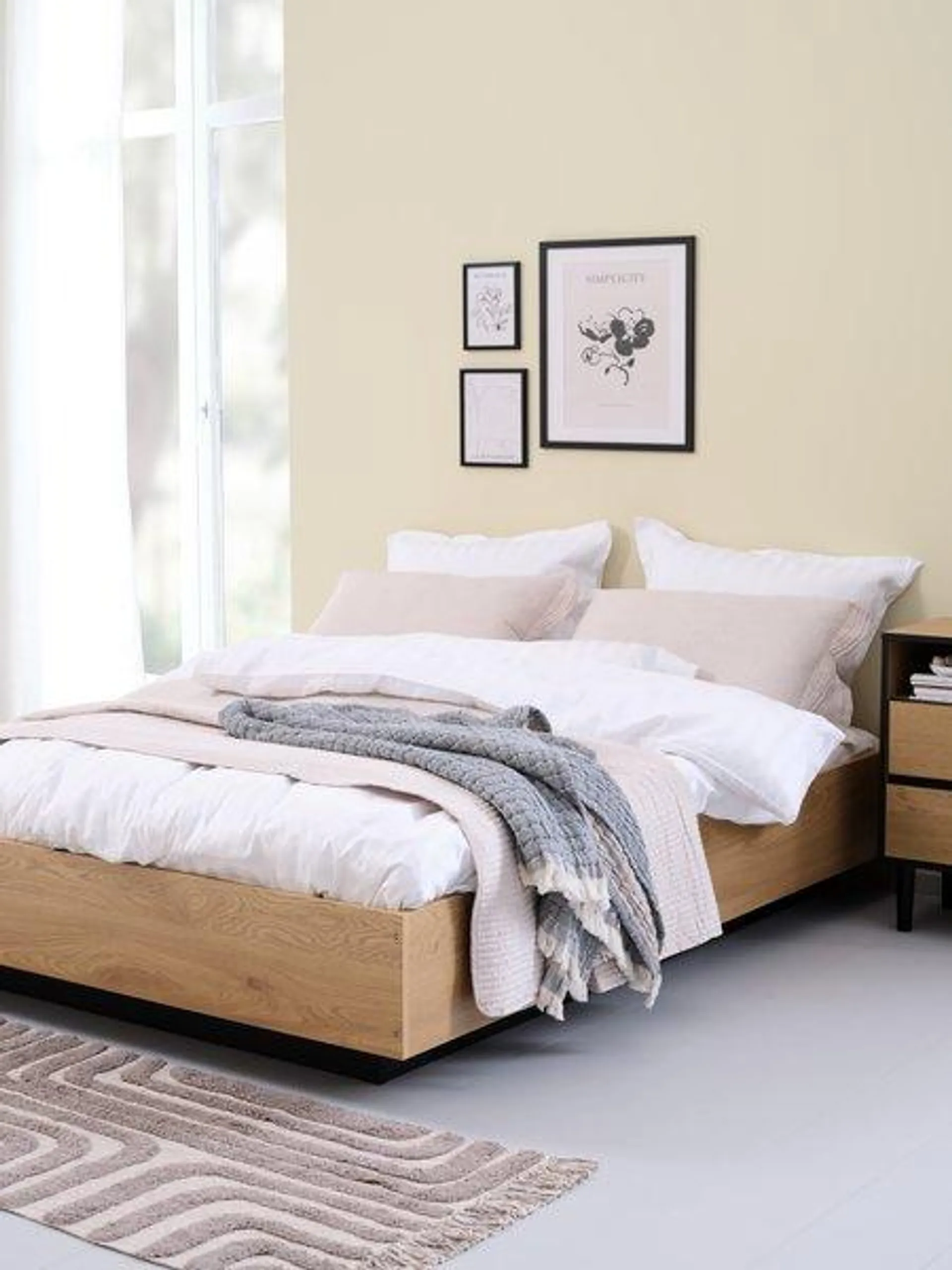 Bed frame ELLINGE Double w/storage oak colour