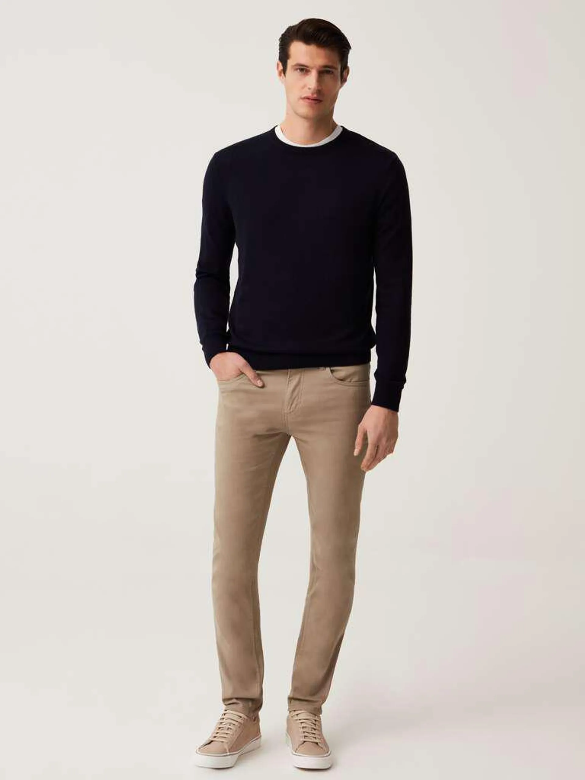 Beige Skinny-fit trousers with five pockets