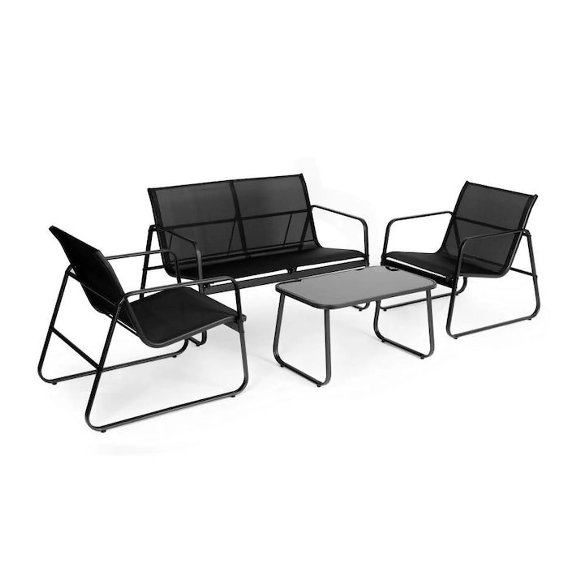 Set Mobilier pentru 4 persoane DDEshop, Design Modern, Interior & Exterior, Ideal pentru Balcon, Terasa, Gradina, Rezistent la umiditate si radiatii UV, Black