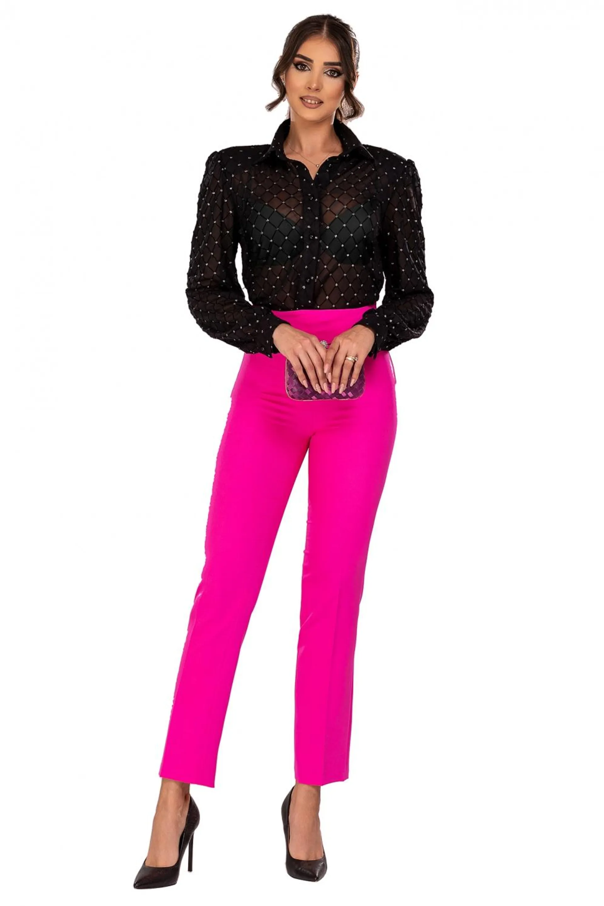 Pantaloni fucsia conici