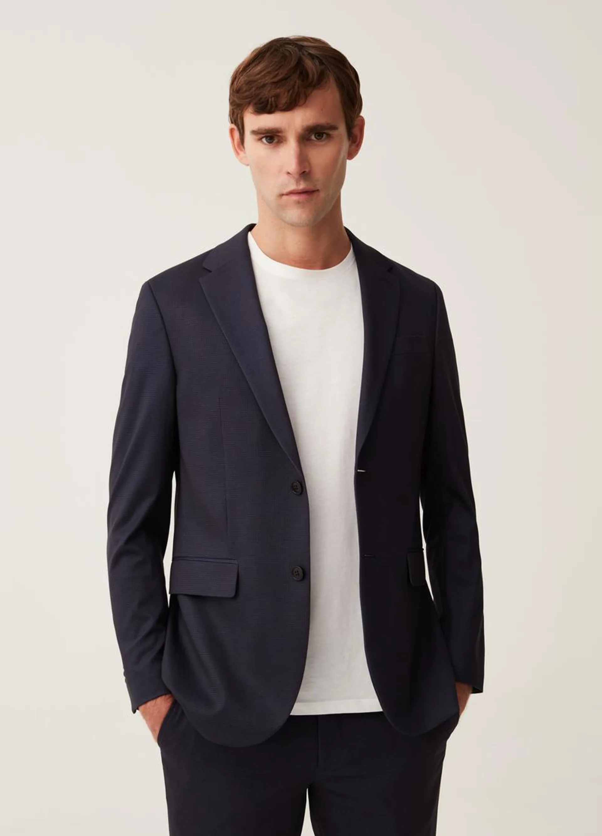 Easy-fit blazer in micro check patterned knit