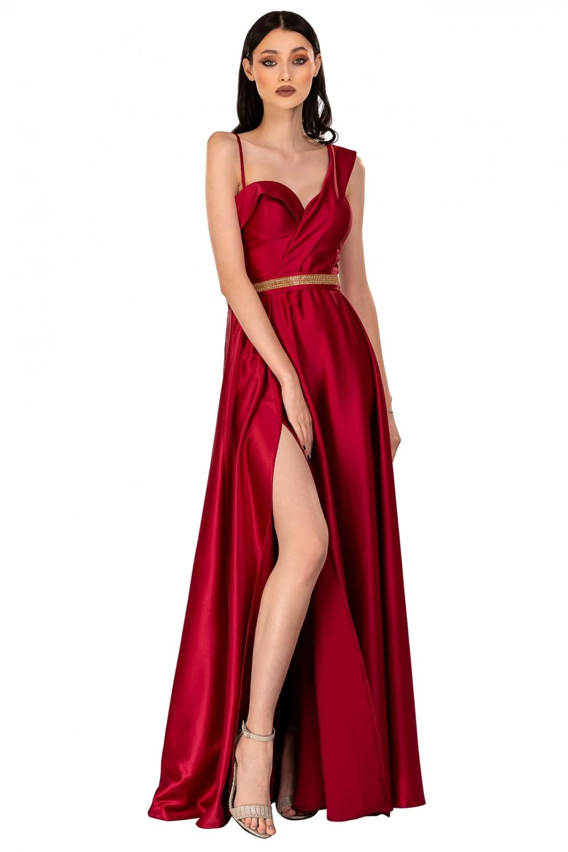 Rochie lunga eleganta bordo din tafta