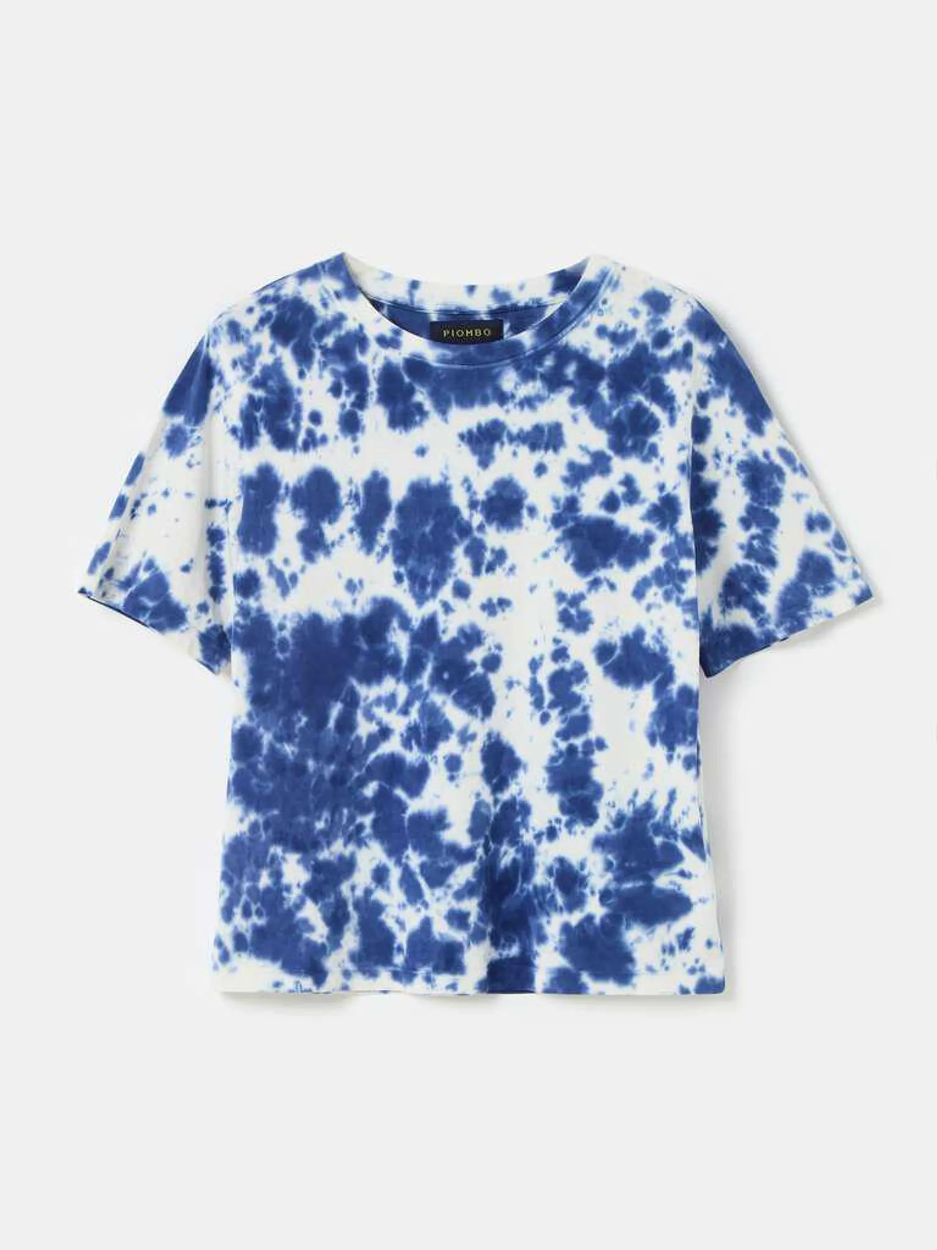 White/Blue T-shirt in cotton with tie-dye print