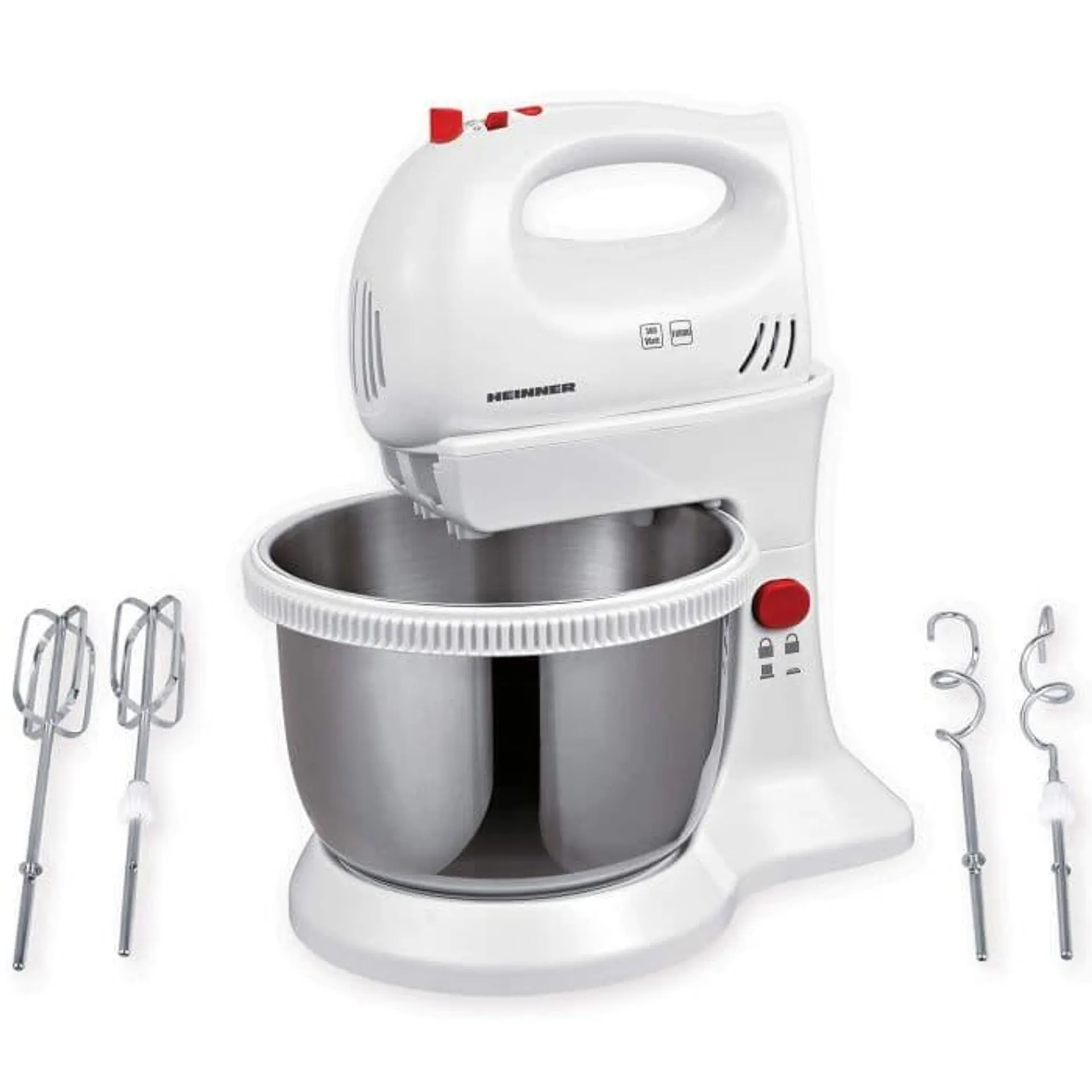 Mixer cu bol Heinner HMBR-300W, 300 W, 3.4 l, 5 viteze, Alb