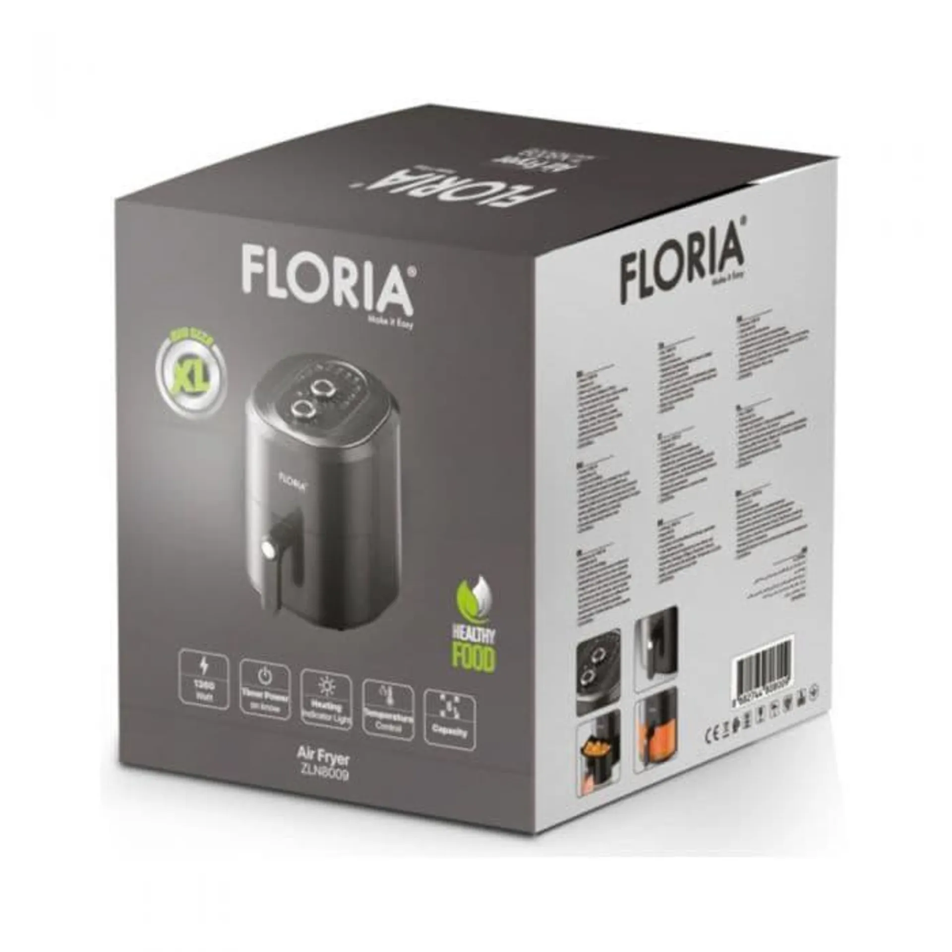 Friteuza cu aer cald Floria ZLN8009, 1360 W, 6 L, Temperatura reglabila, Negru