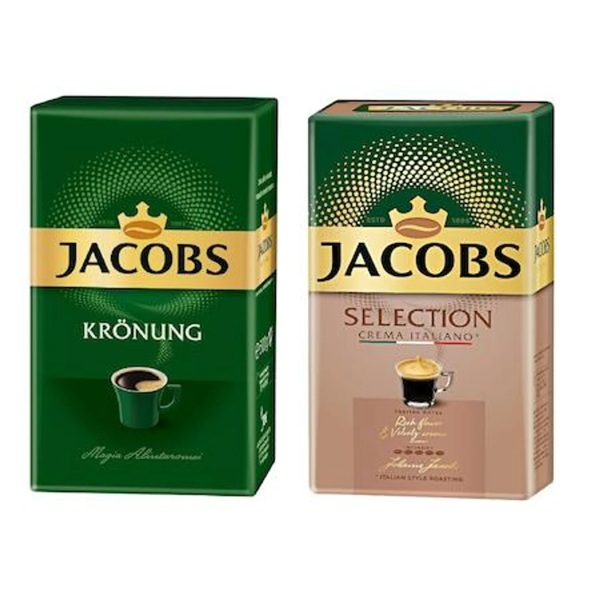 Set mixt 2X Cafea macinata Jacobs Kronung Alintaroma 500 g, Jacobs Selection Crema Italiano 500g