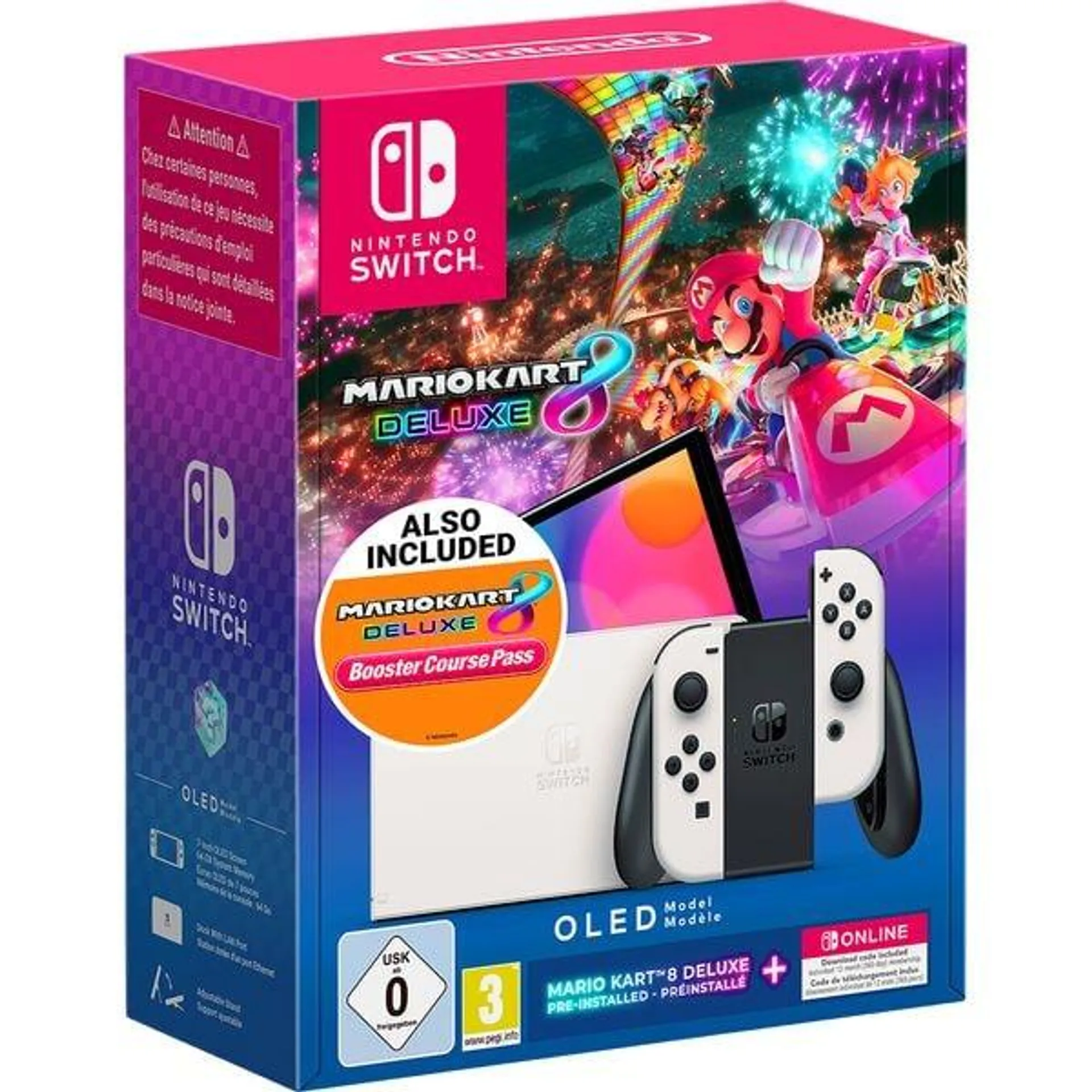 Consola NINTENDO Switch OLED White + Mario Kart 8 Deluxe Booster Pack +12 luni abonament NSO