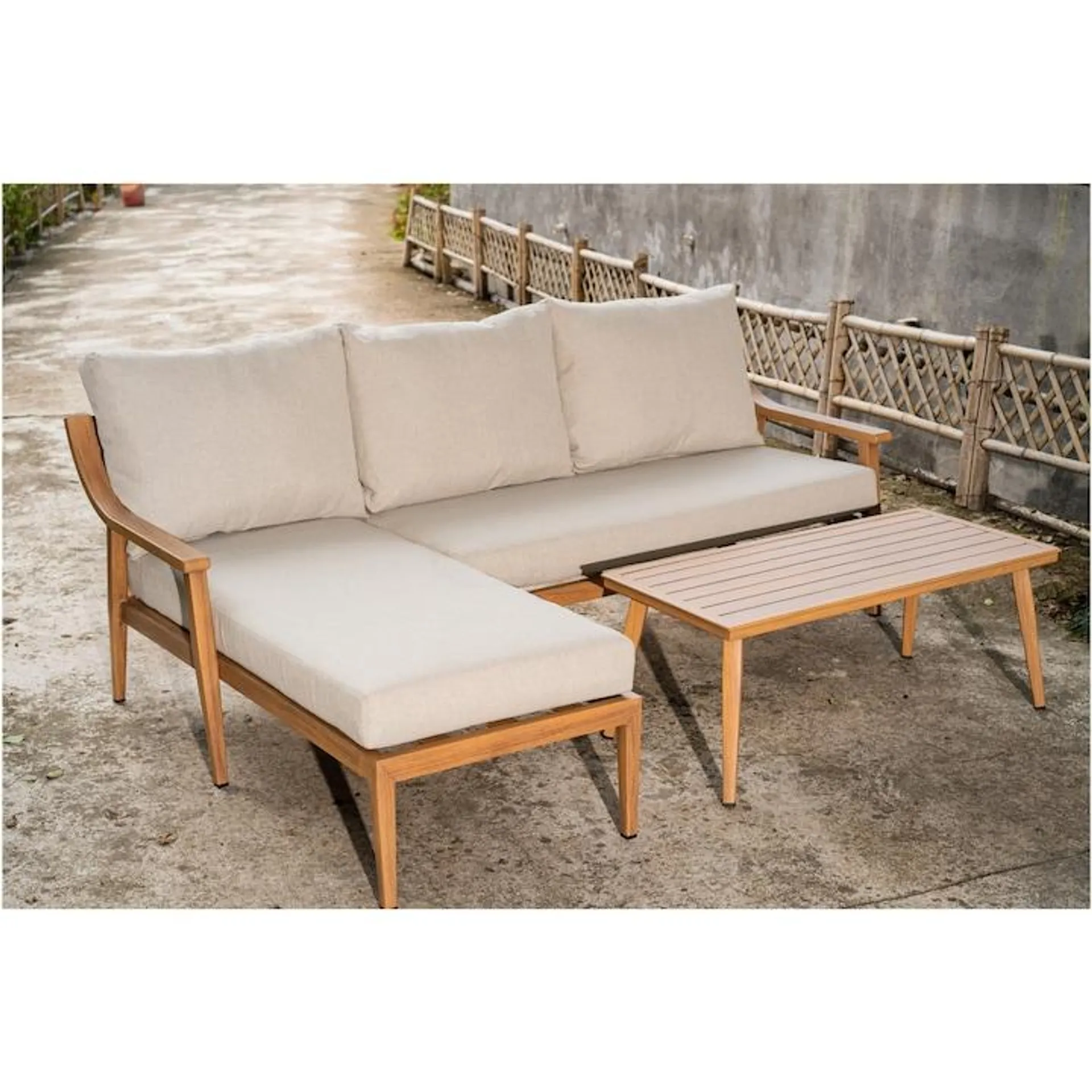 Set mobilier Kring Genova coltar aluminiu, dimensiuni 204x146x72 cm, masa cafea 100x47x40cm, include perne