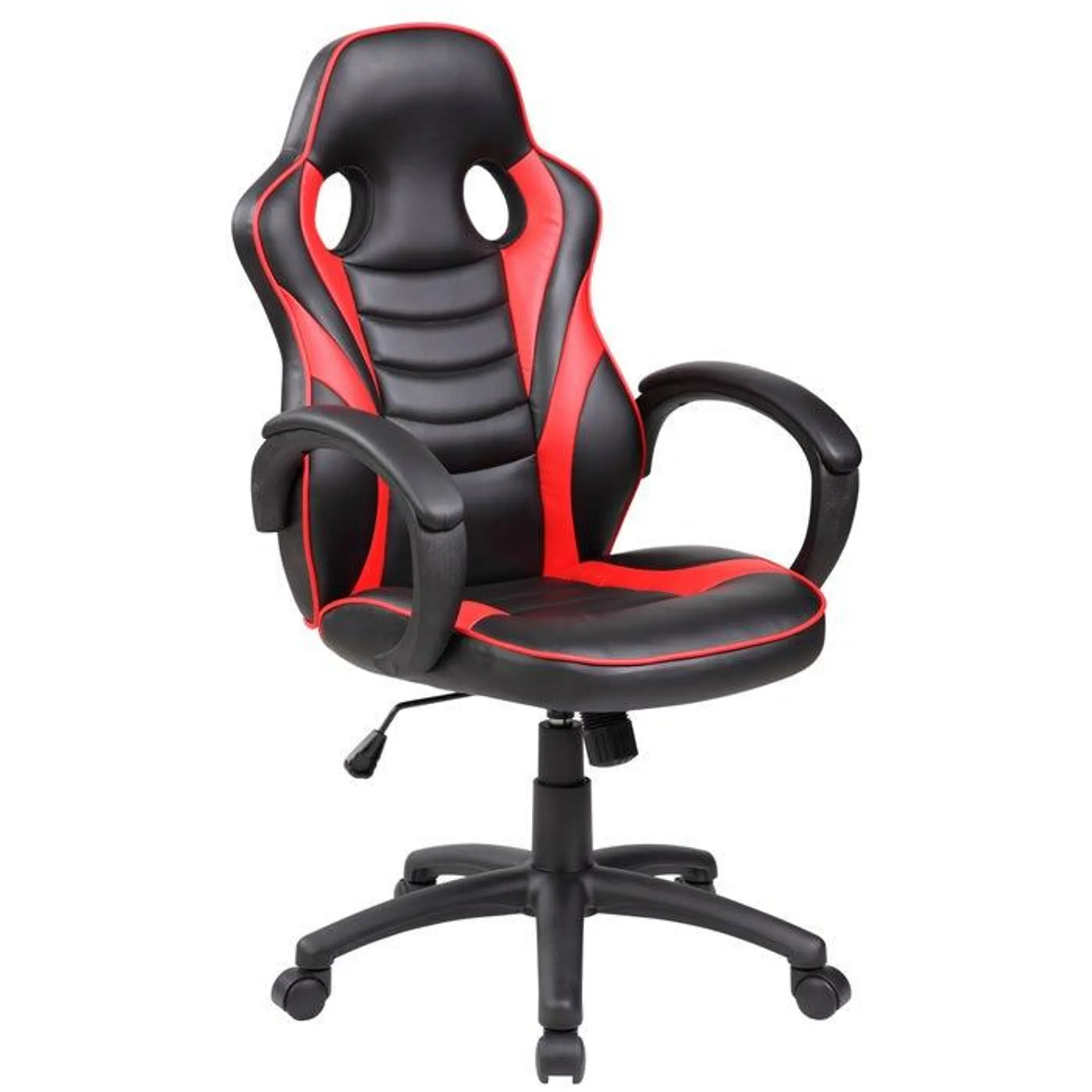 Scaun gaming US101, rotativ, imitatie piele, negru + rosu