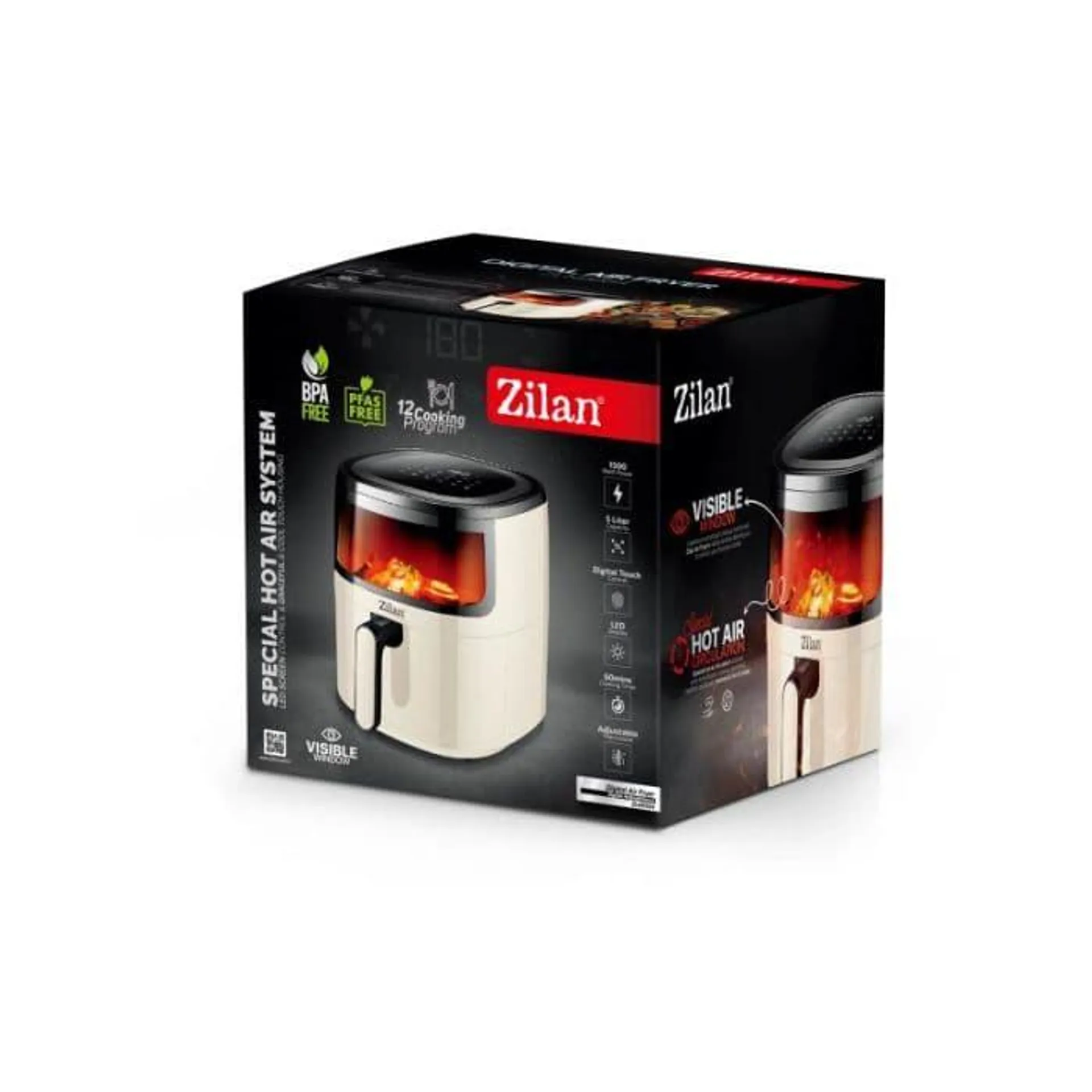 Friteuza Zilan ZLN9984 tip air fryer, 1500W, capacitate 5L, temperatura maxima 200 grade, Crem