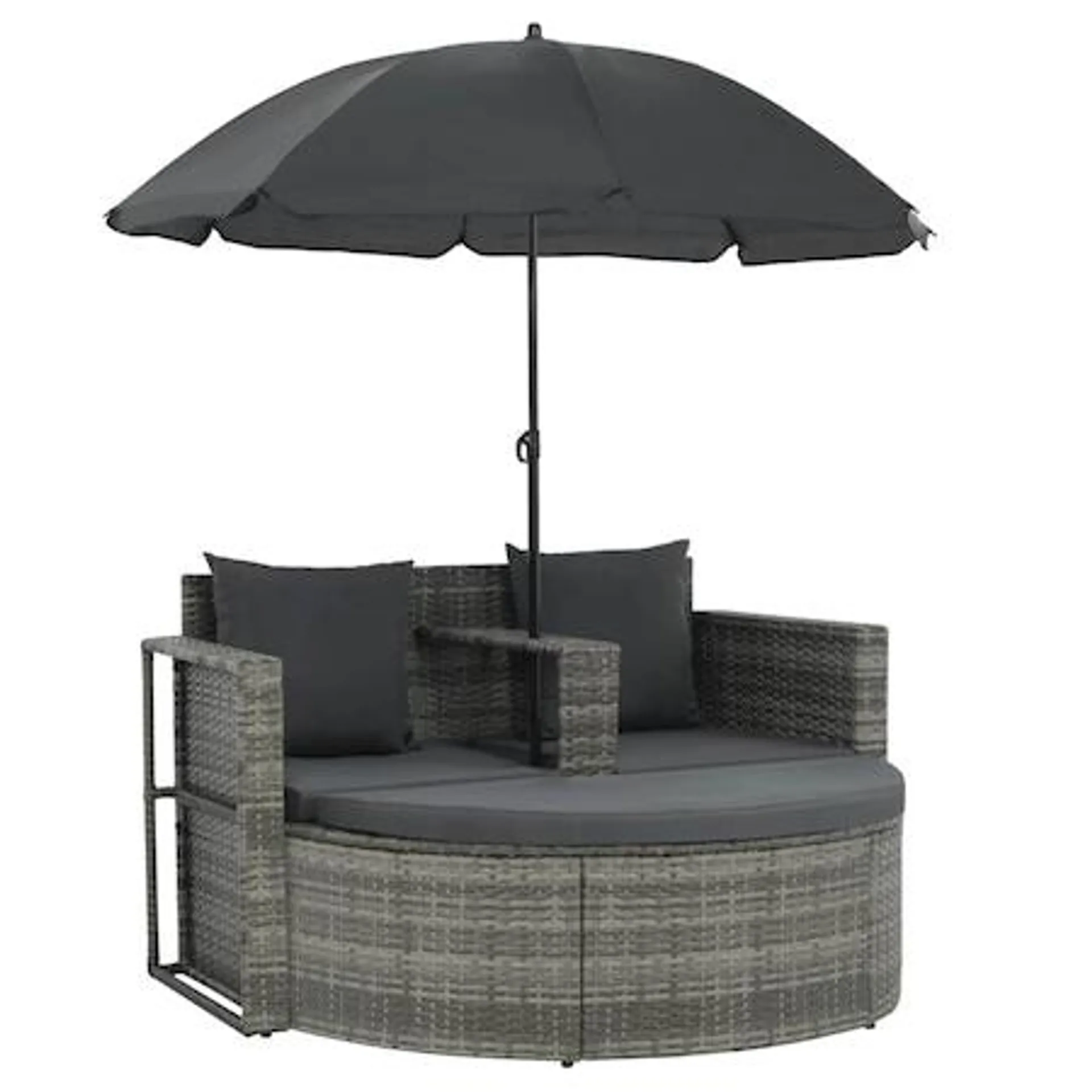 Canapea de gradina cu 2 locuri cu perne umbrela vidaXL, gri, poliratan, 130 x 58 x 77 cm