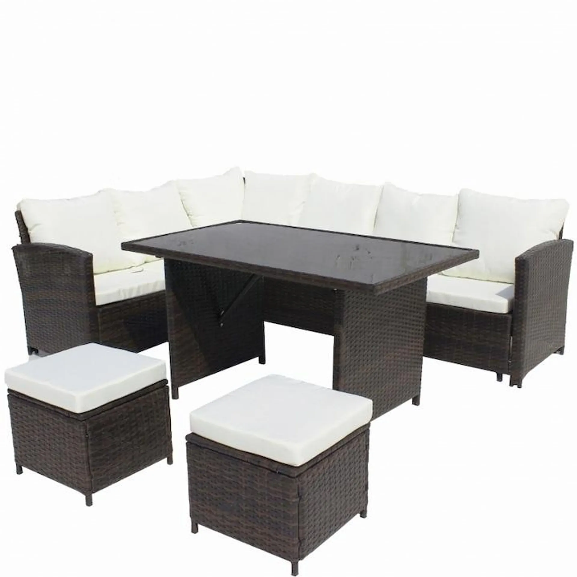 Set mobilier de gradina DeHome MG190, 8 locuri, canapea, coltar, masa Maro