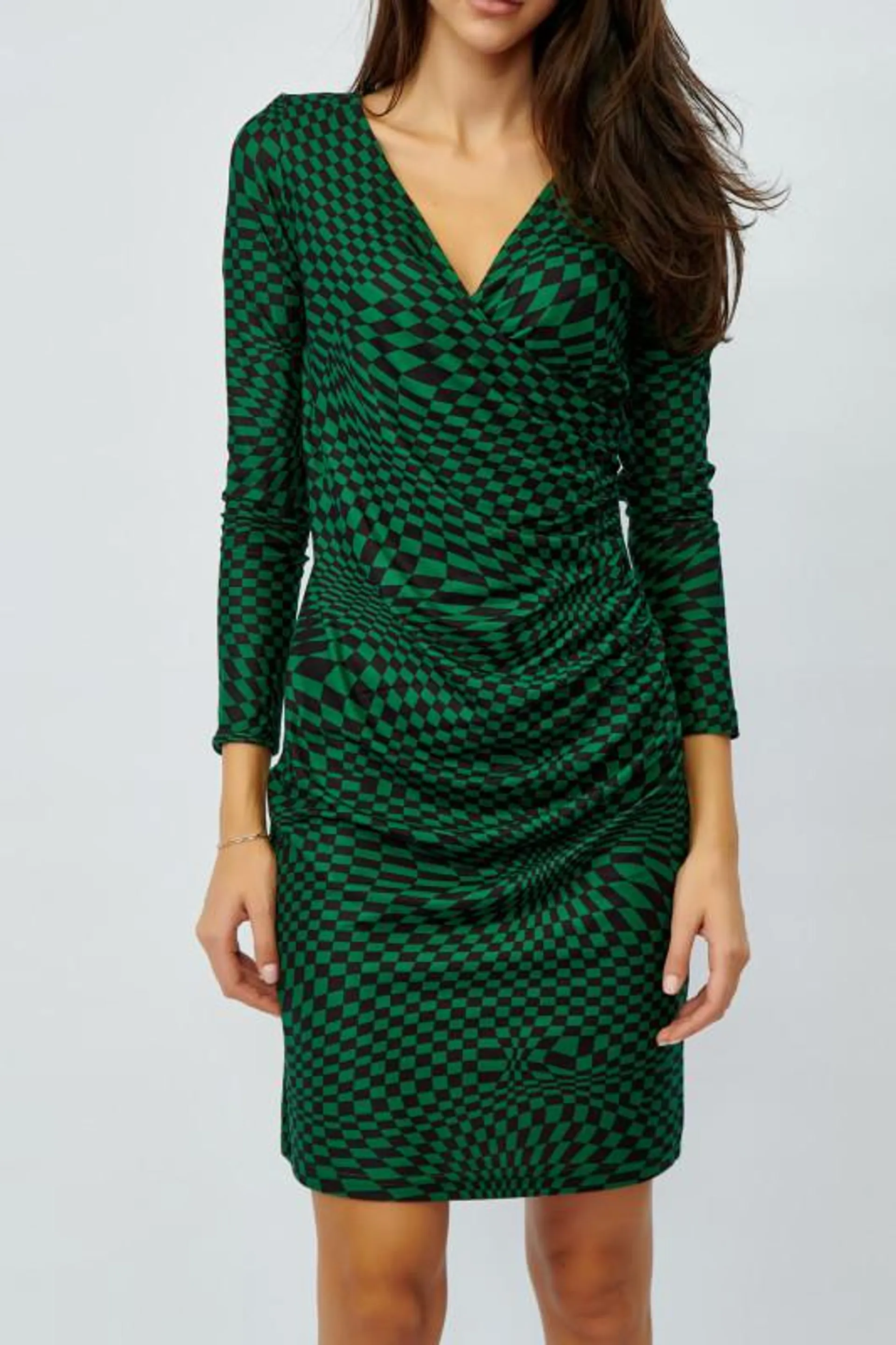 Rochie de zi scurta cambrata verde cu falduri