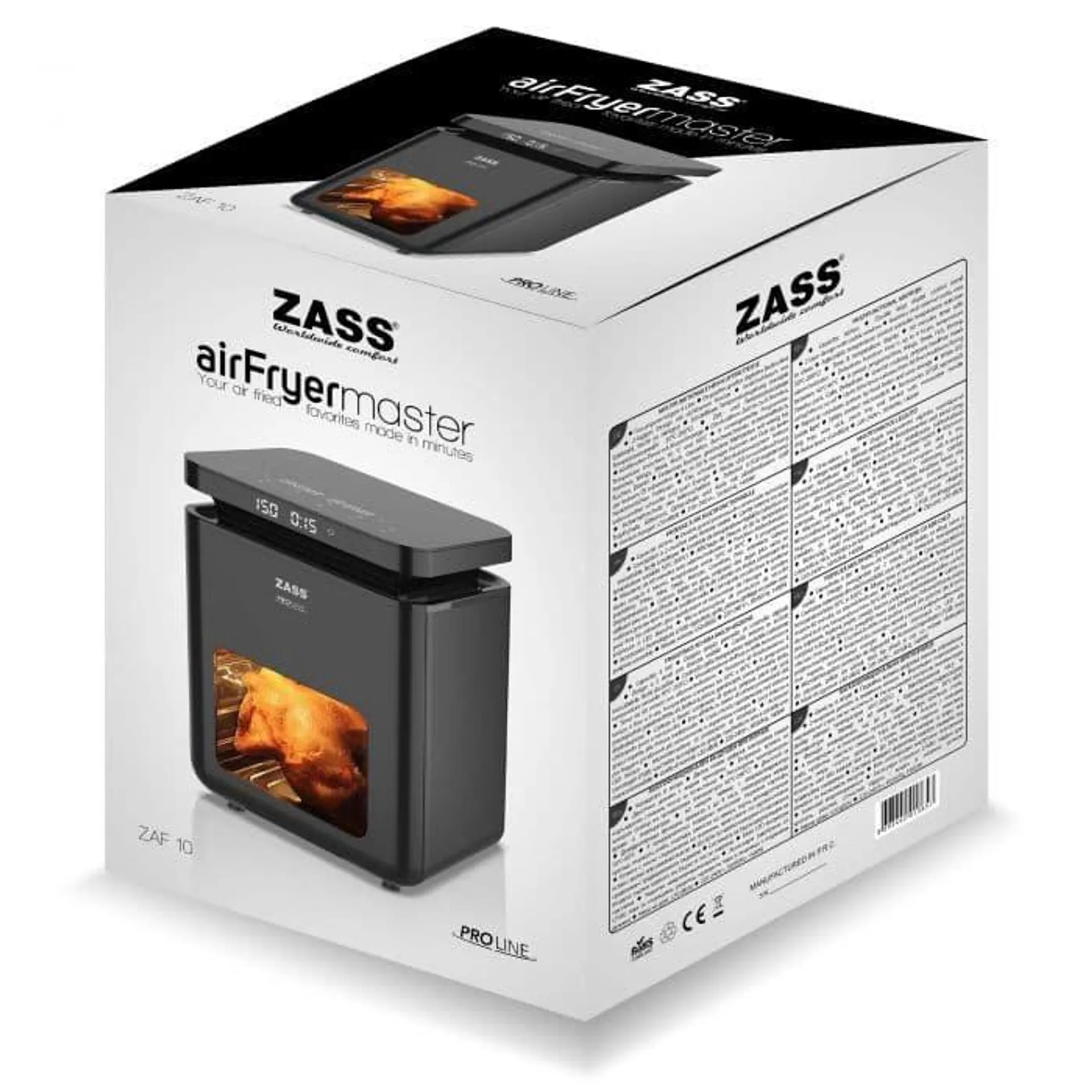 Friteuza cu aer cald Zass Pro Line ZAF 10, 1400 W, 6 l, 8 programe, Fereastra vizualizare, Termostat reglabil, Negru