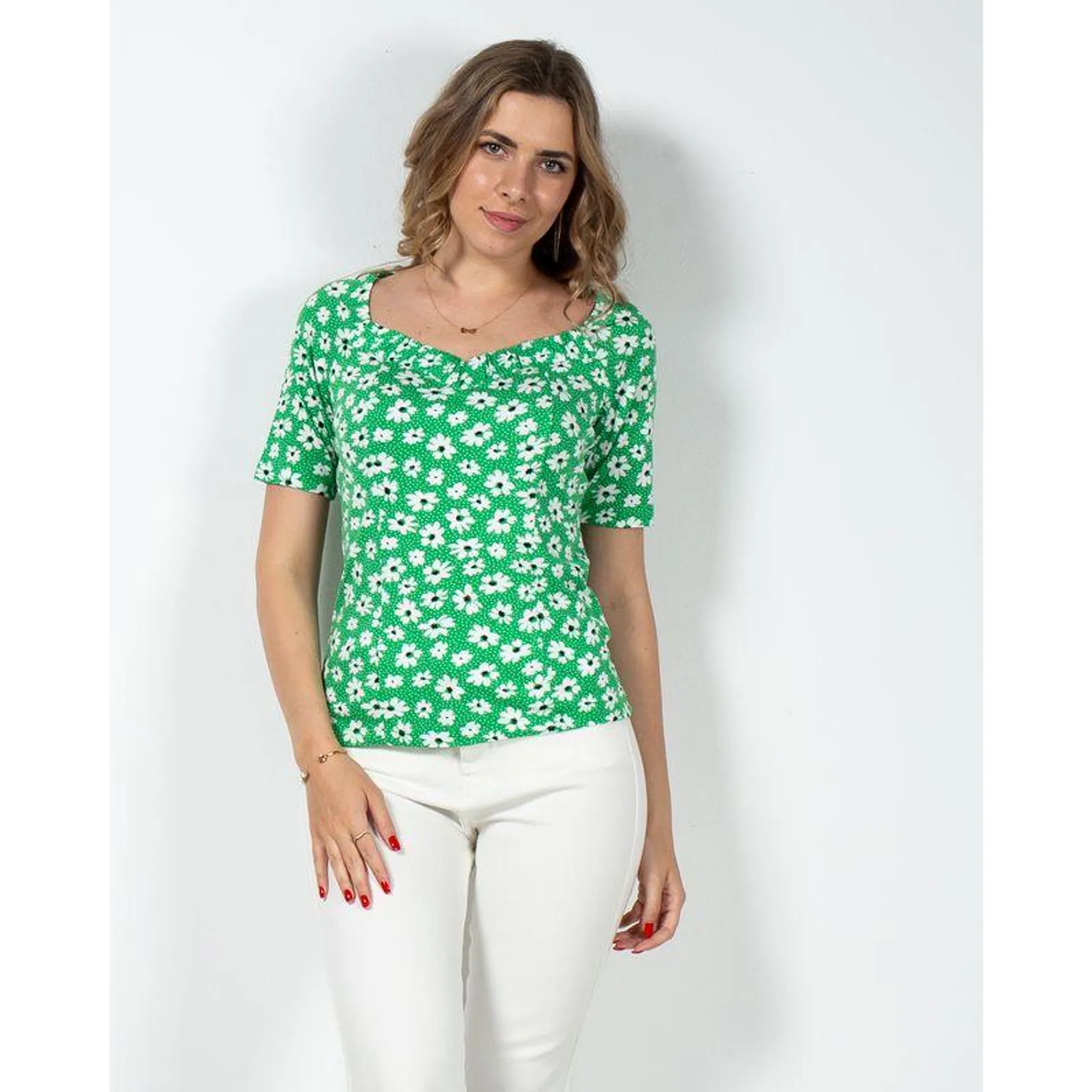 Bluza cu maneca scurta si imprimeu floral 23ALNA6001