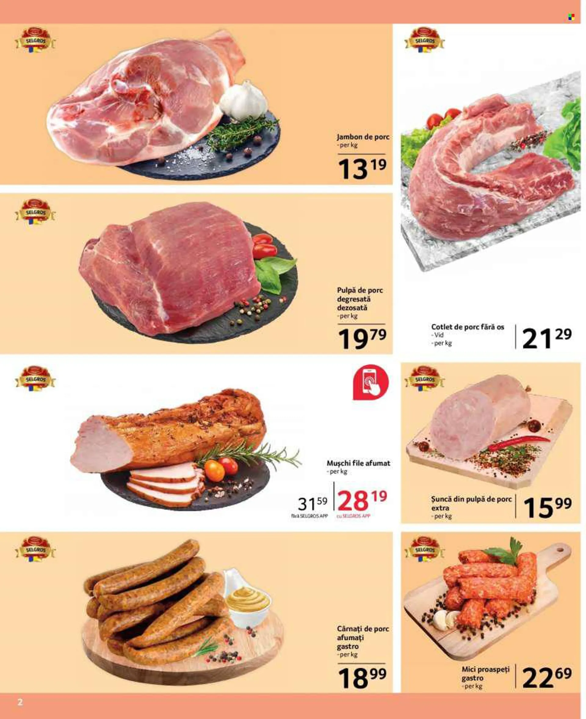 Cataloage Selgros - 01.08.2022 - 31.08.2022 - Produse în vânzare - cârnați de porc, cotlet de porc, pulpă de porc, mușchi azuga, șuncă, cârnaţi. Pagina 2.