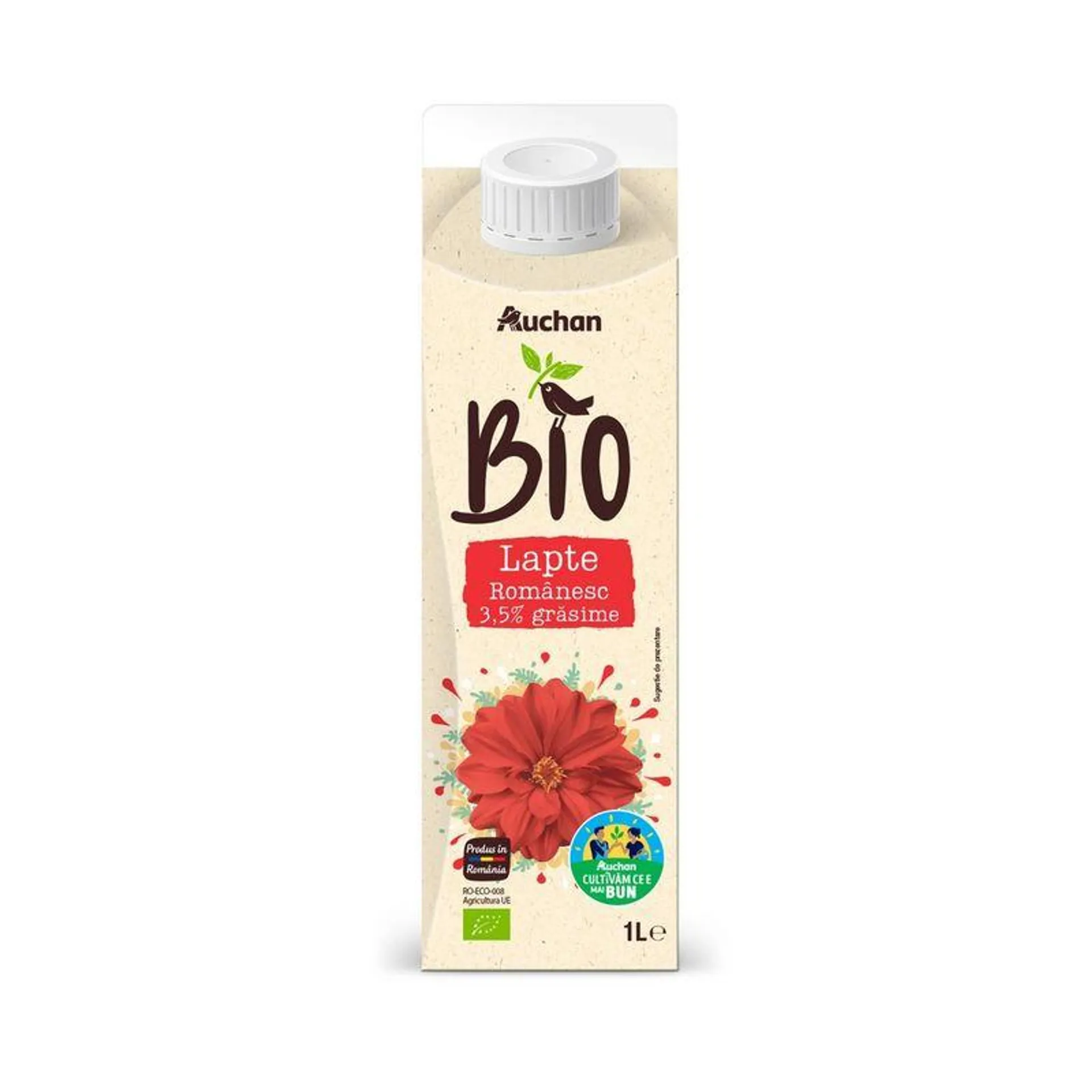 Lapte de consum BIO Auchan, 3.5% grasime, 1 l