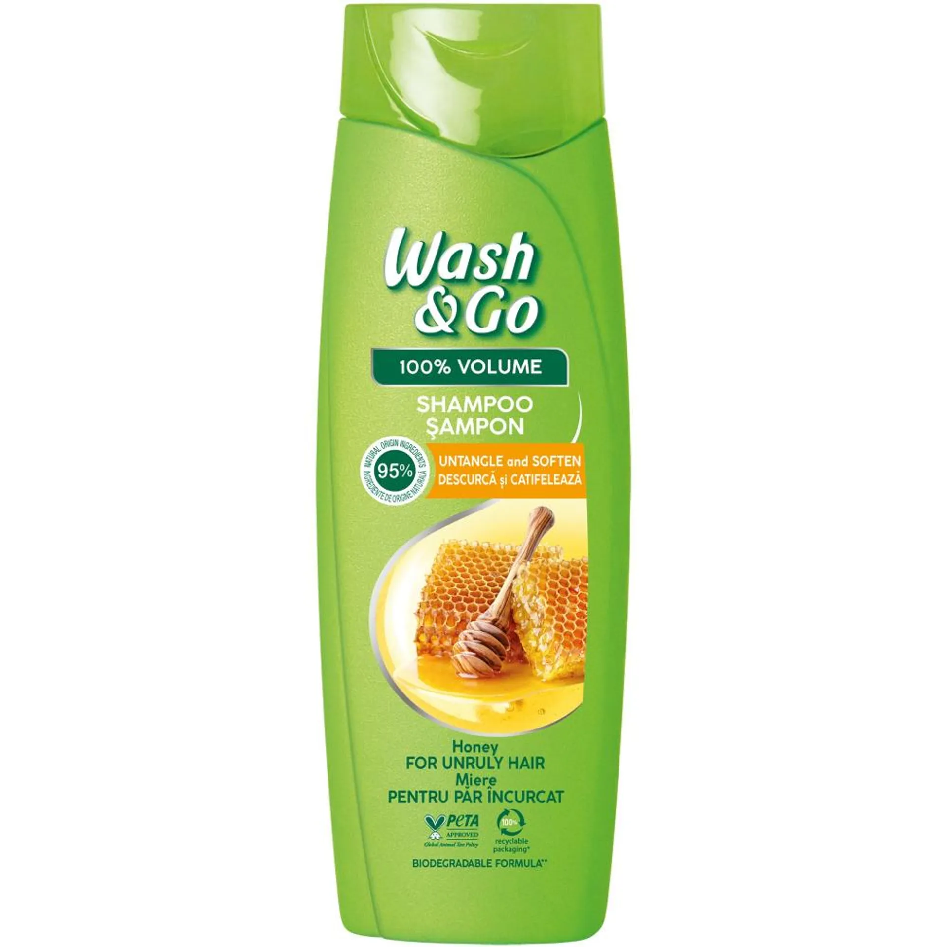 Sampon Wash&Go pentru par dezordonat cu extract de miere, 360 ml