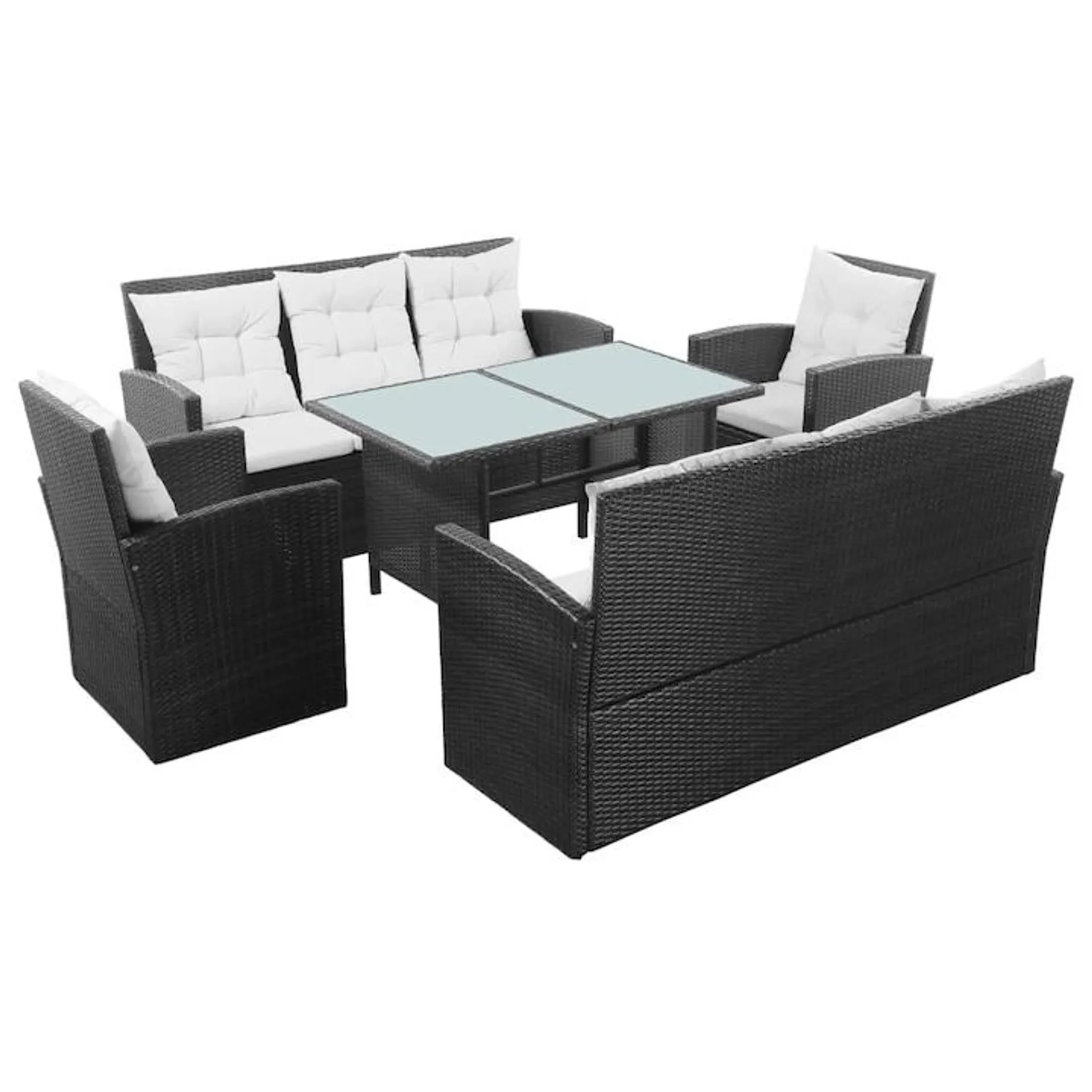 Set mobilier de gradina/terasa/exterior cu masa, 2 canapele si 2 scaune, vidaXL, Poliratan, Negru, 120 x 70 x 66 cm, perne incluse