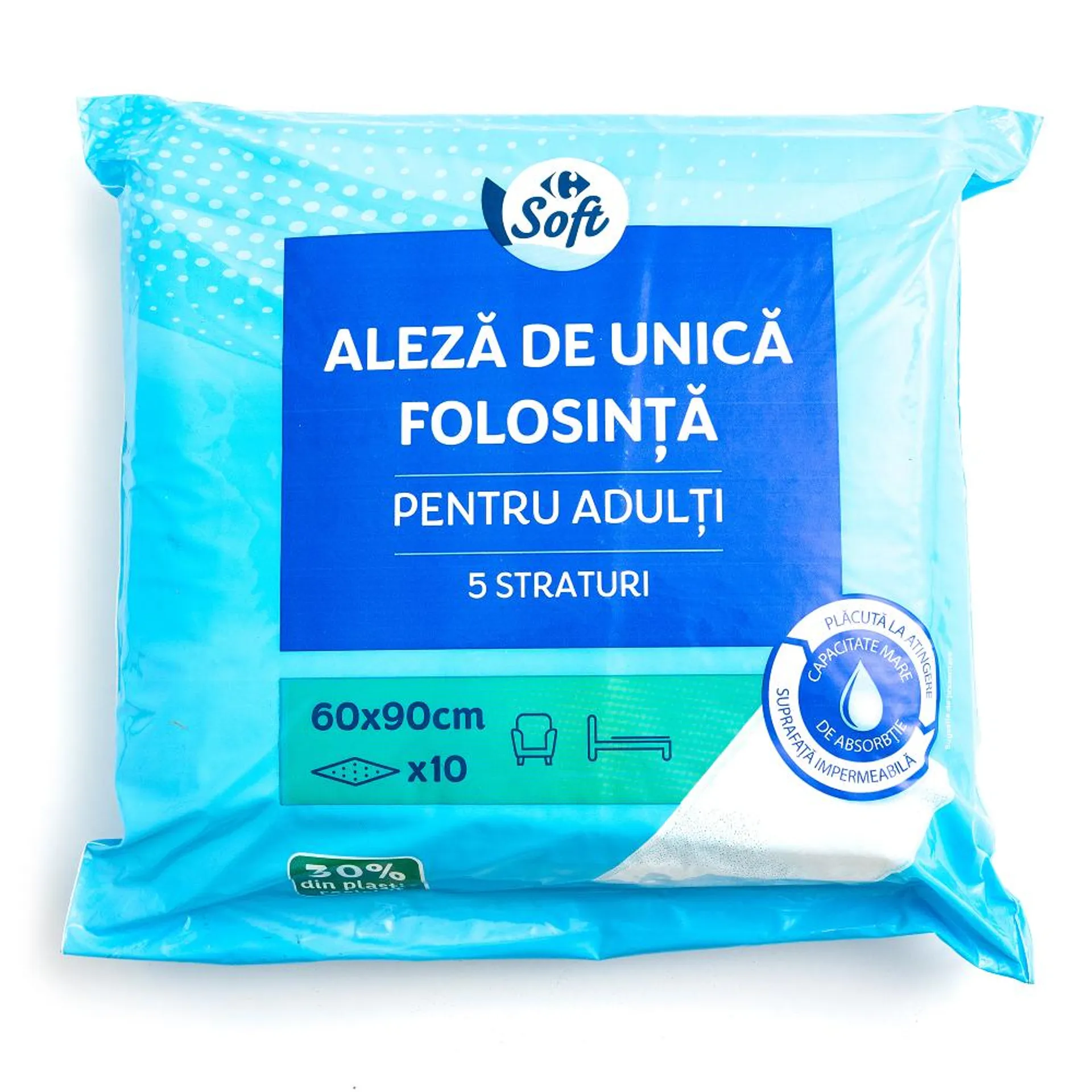 Aleza de unica folosinta pentru adulti Carrefour Soft 5 straturi, 10 bucati