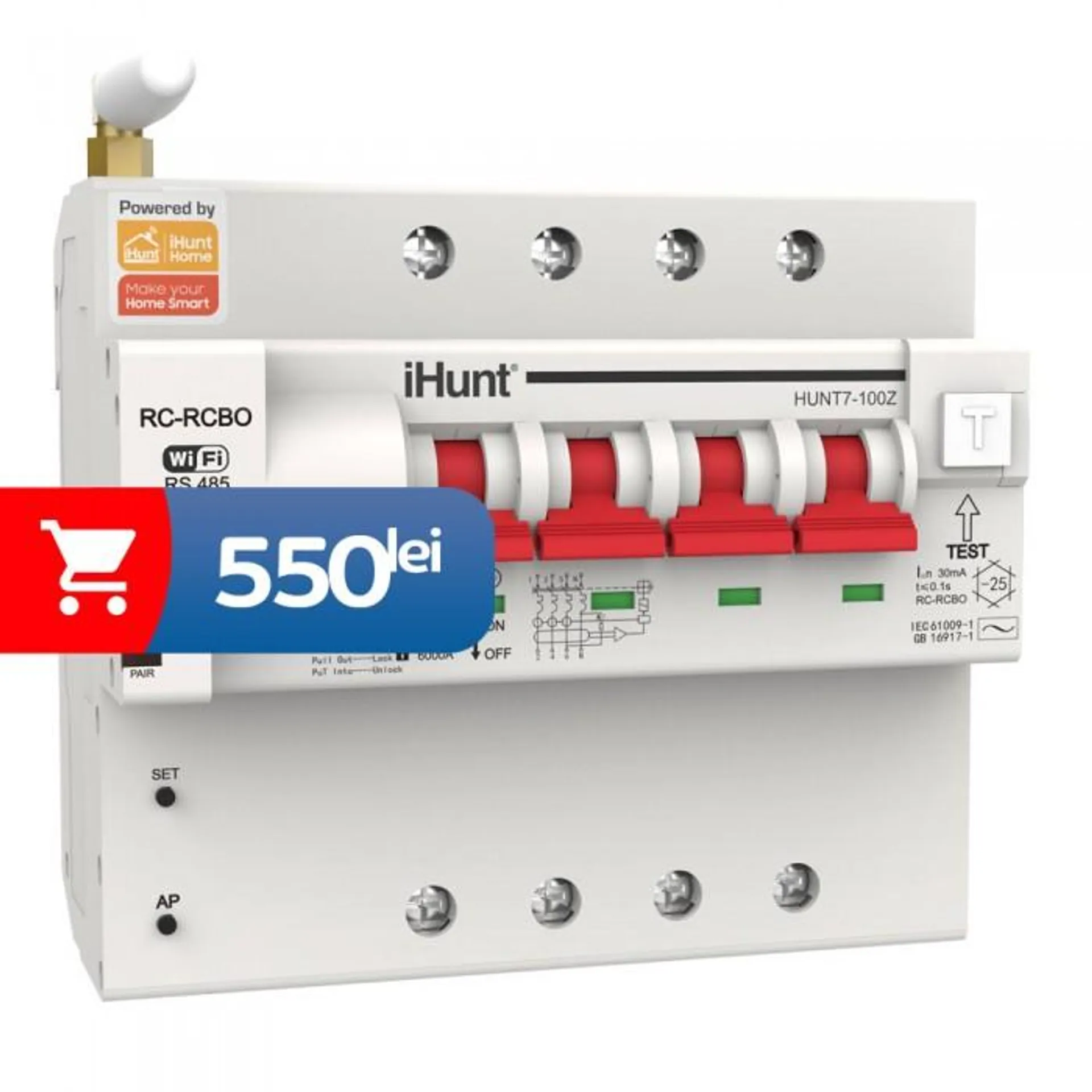 iHunt Home WIFI Smart Metering Leakage Circuit Breaker 4P 100A - Siguranta automata inteligenta cu contorizare