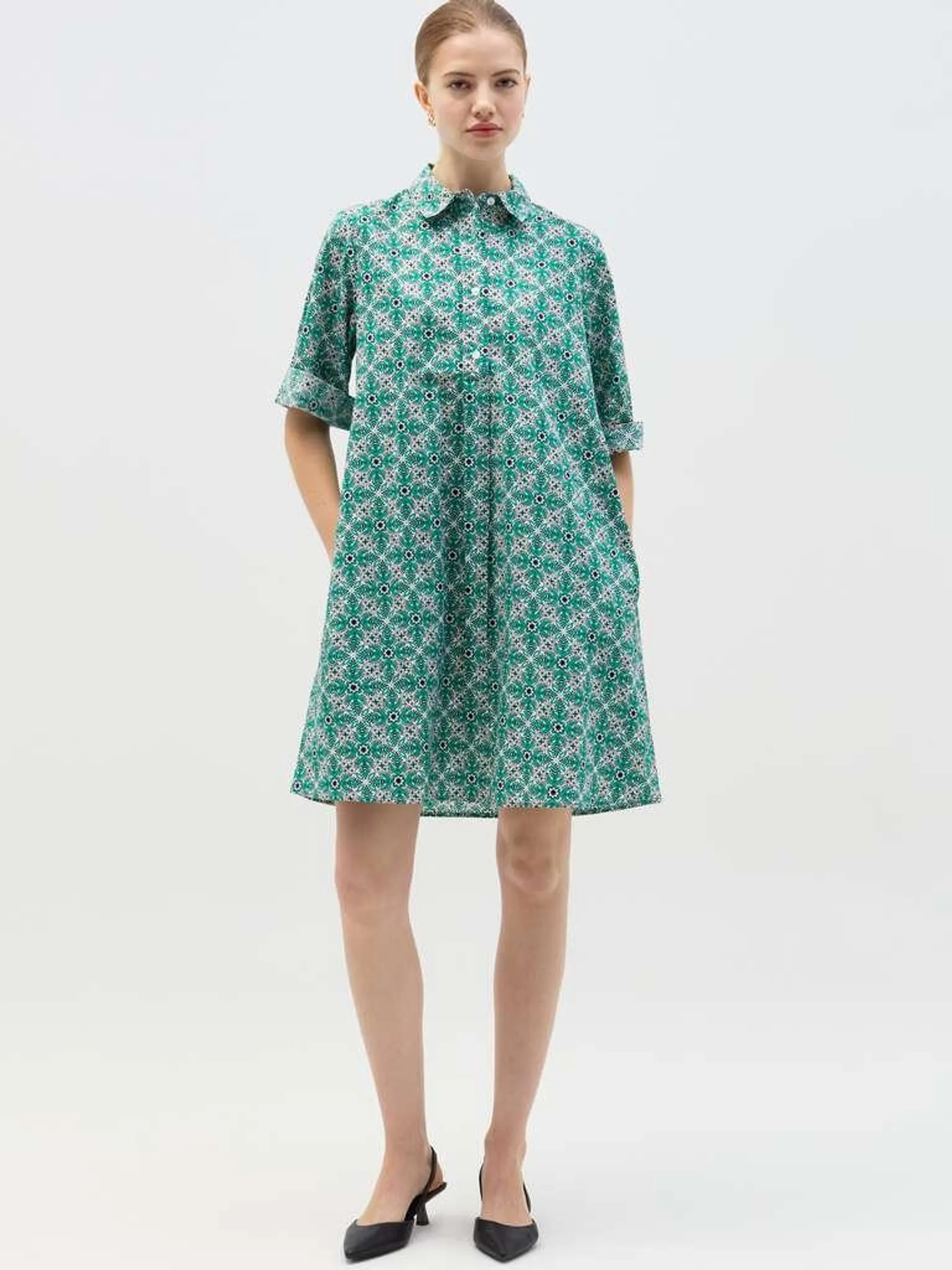 Short shirt dress with pattern Blanc/vert