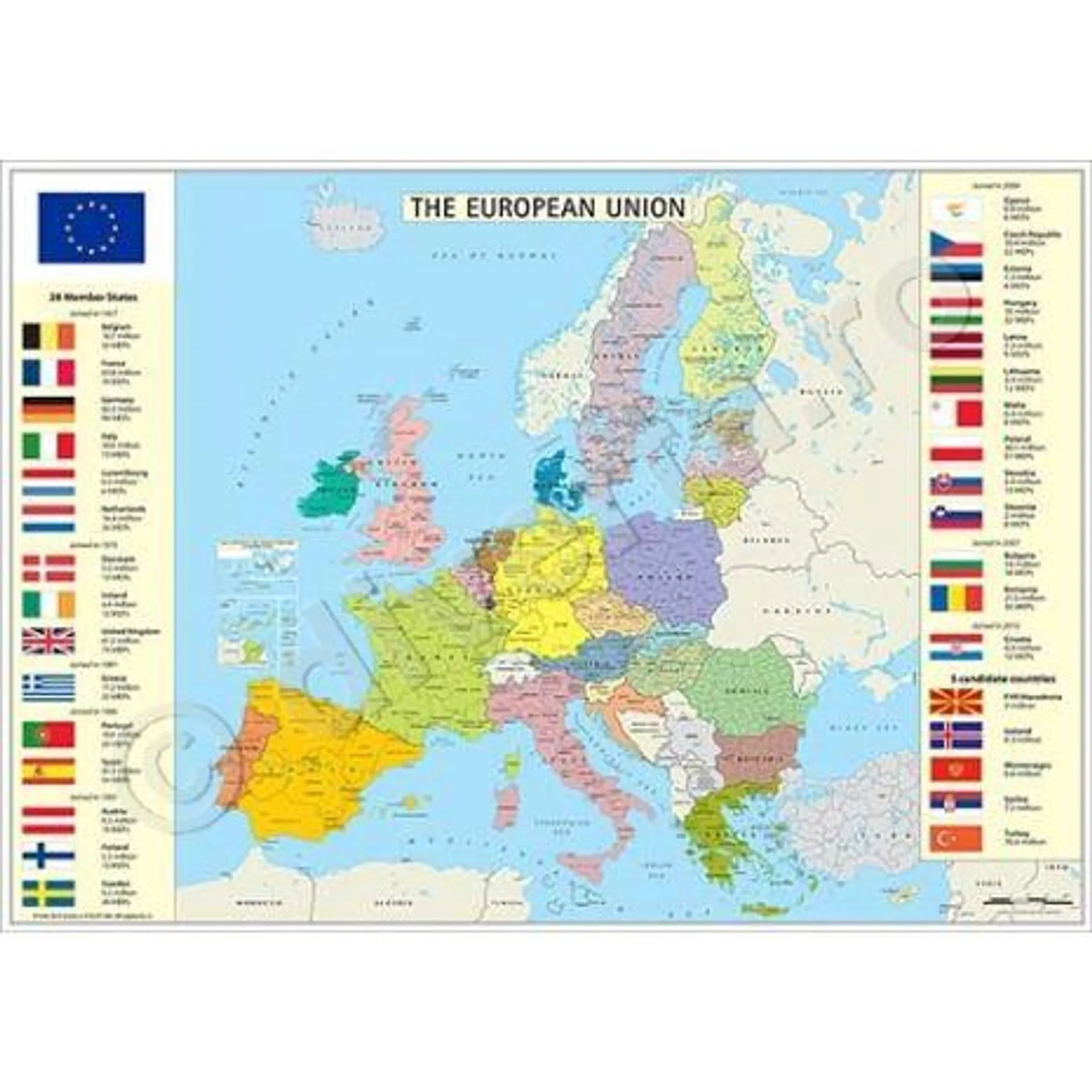 HARTA EUROPEI - UNIUNEA EUROPEANA MAGNETICA INRAMATA 120x160cm, rama aluminiu cu suport magnetic si agatatori, politica