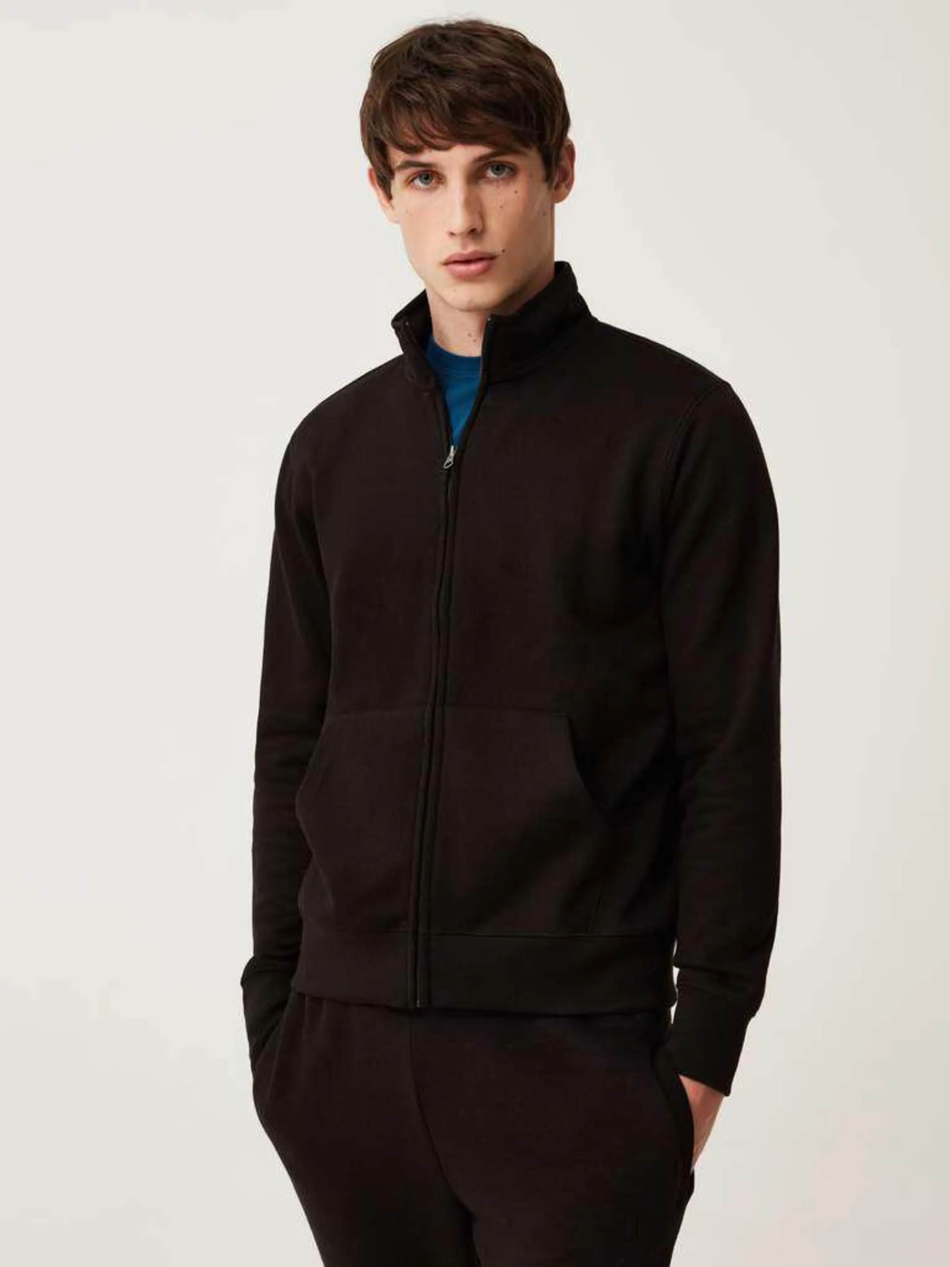 Black Full-zip turtleneck plush sweatshirt