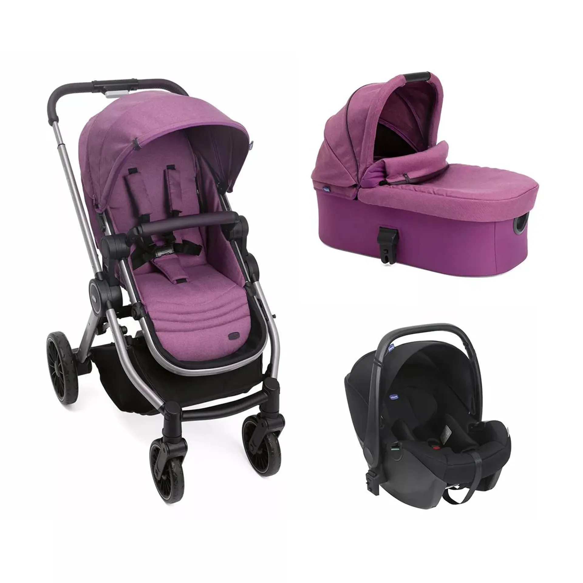 Carucior copii 3 in 1 Chicco Trio Best Friend Pro cu scaun auto Kory Isize, PurpleGem (violet), 0luni+