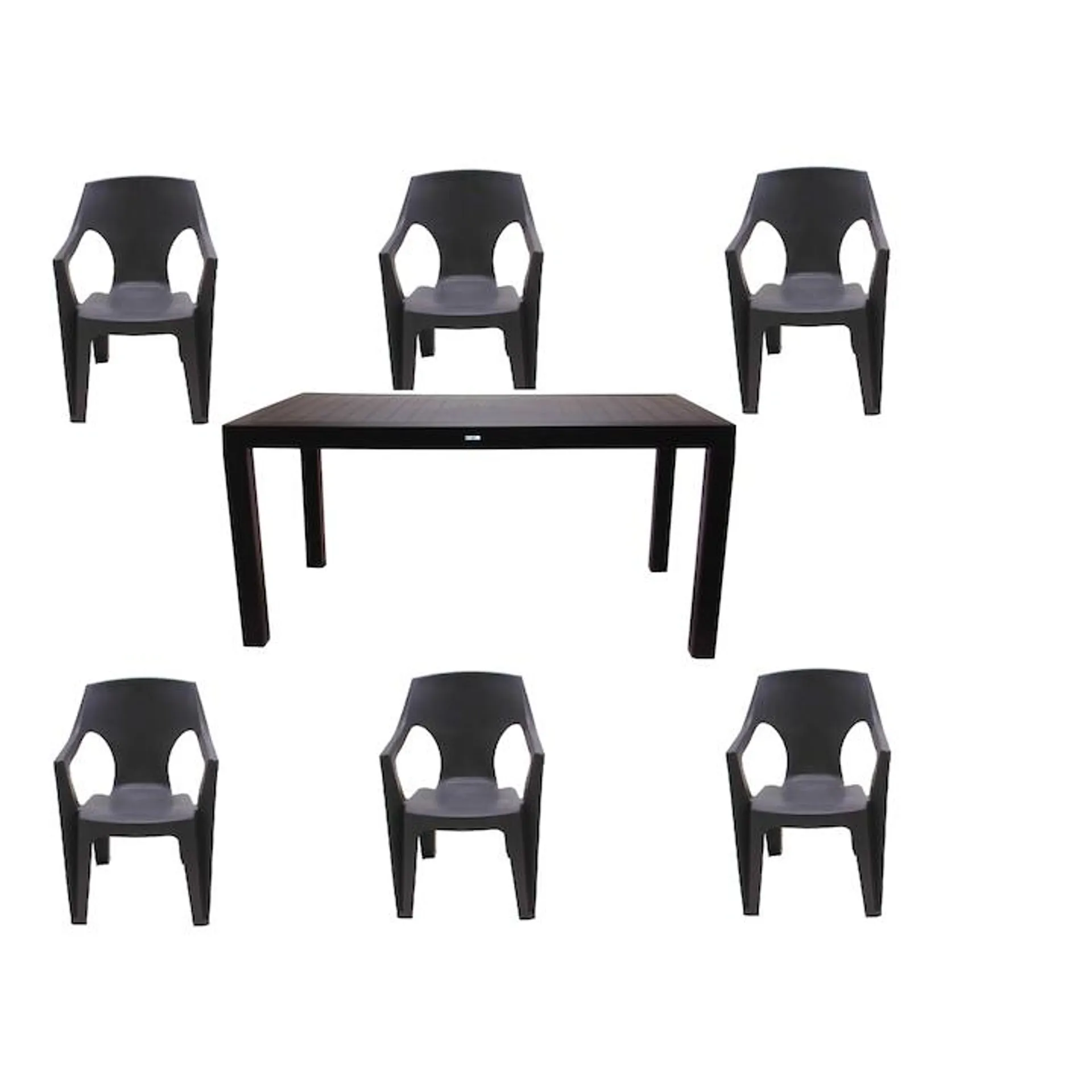 Set Masa Terasa sau Gradina cu 6 Scaune idealStore Premium Table 140x80x75 cm, Calitate Premium, Rezistent la Apa, Soare, Inghet, Umezeala, Utilizare Multipla