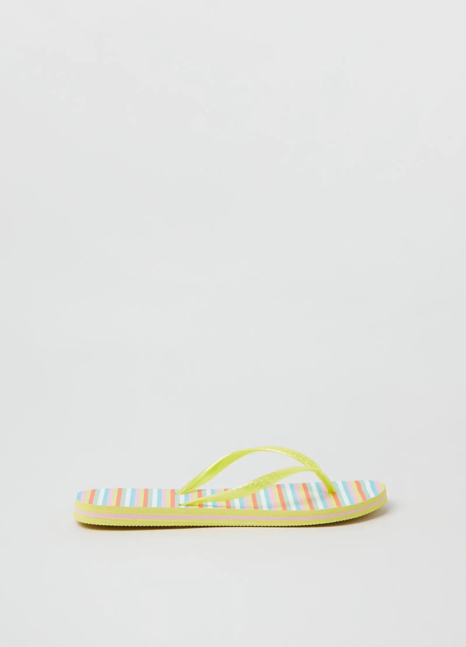 Thong sandals with thin stripes print