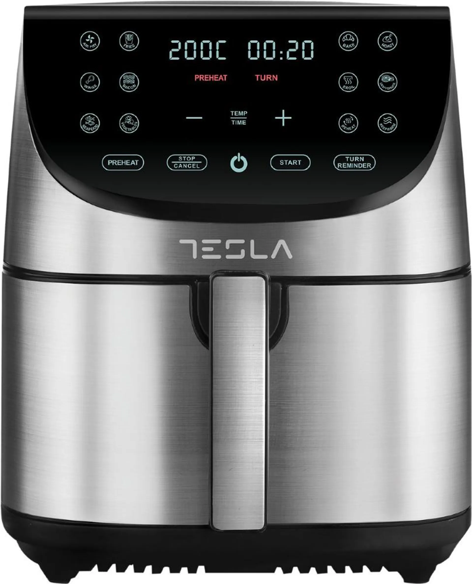 Friteuza aer cald Tesla AF701BX , 7 litri, 1700 W, Panou digital, 12 programe, Inox