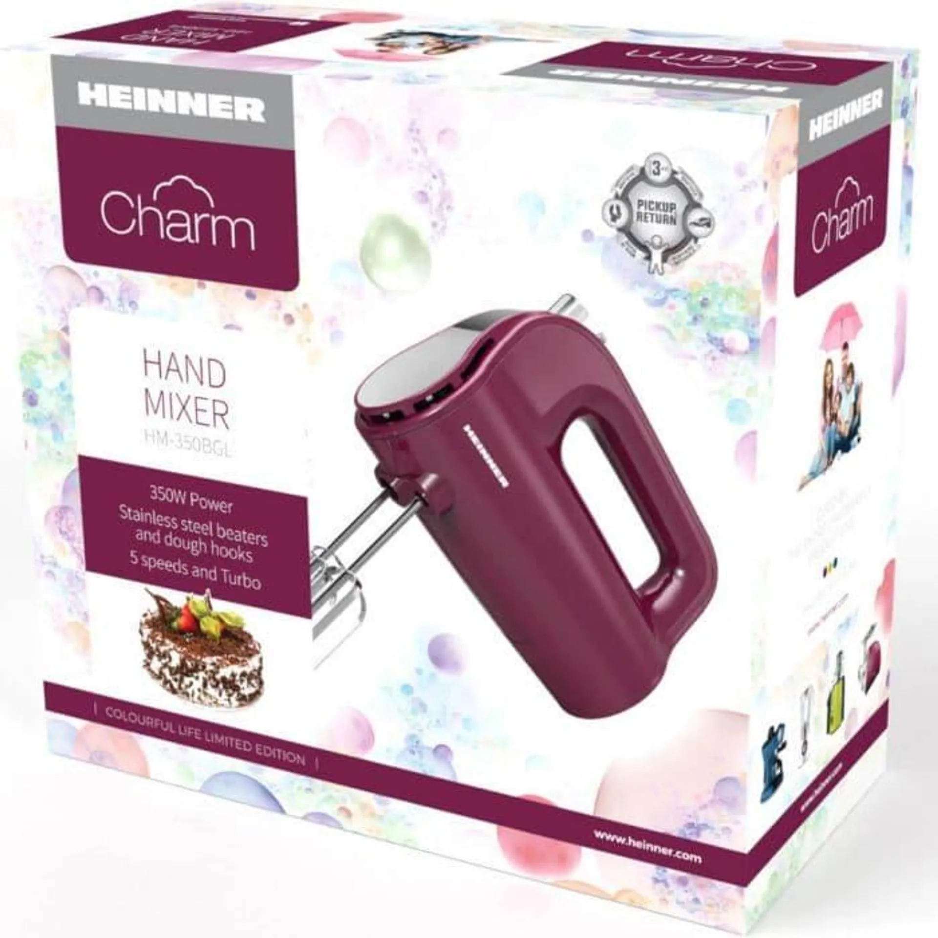 Mixer de mana Heinner Charm HM-350BGL, 350 W, 5 viteze, Rosu