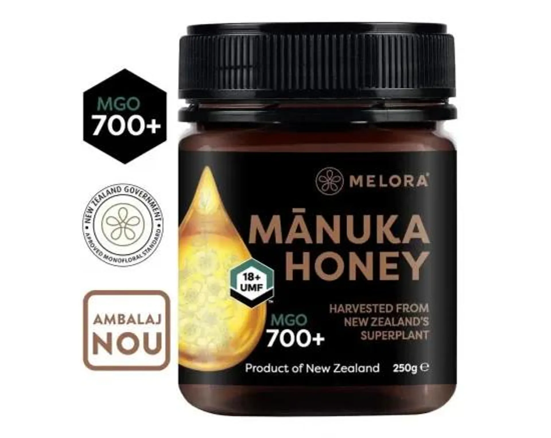 Miere de Manuka Melora, MGO 700+ Noua Zeelanda, 250 g, naturala