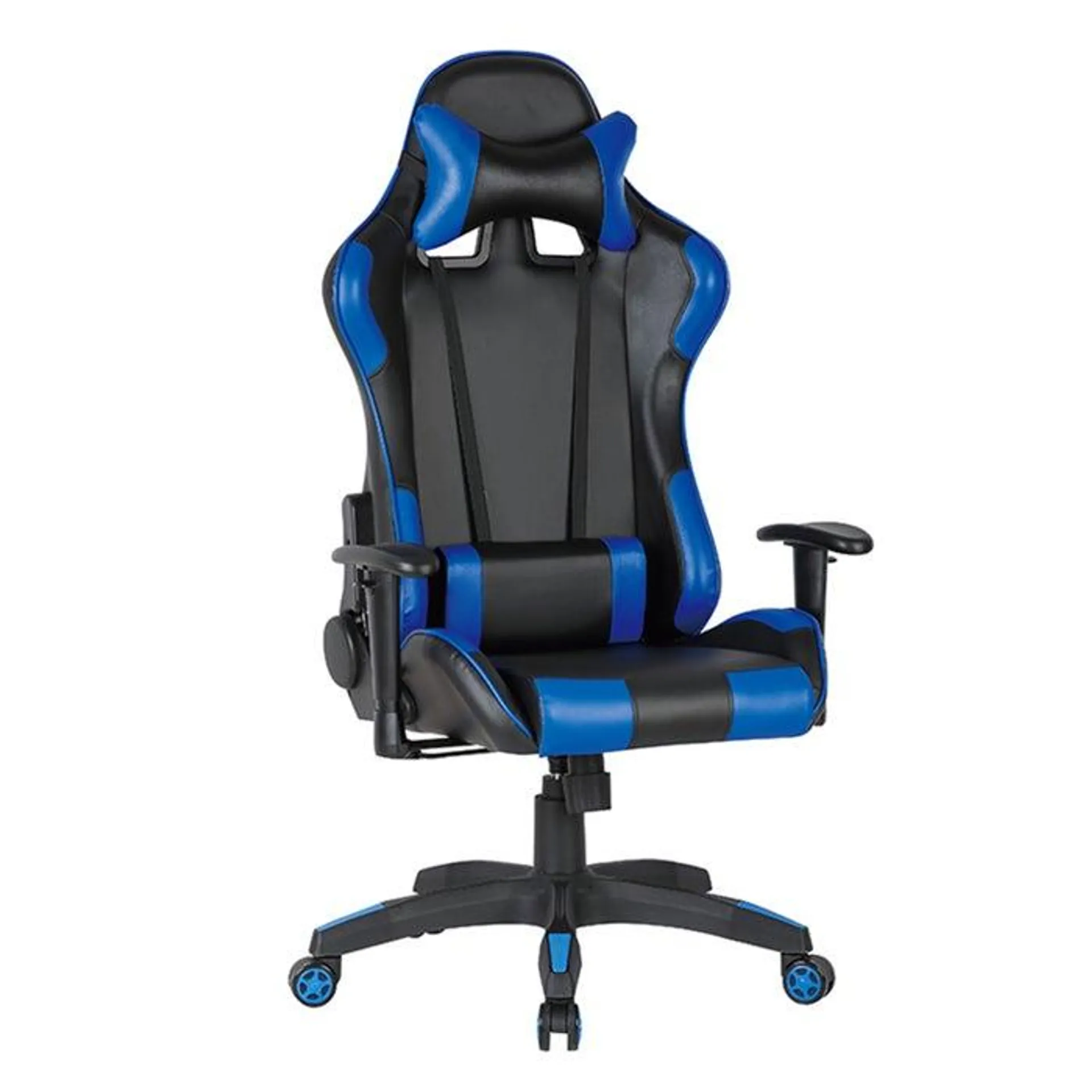 Scaun gaming Silverstone, rotativ, imitatie piele, negru + albastru